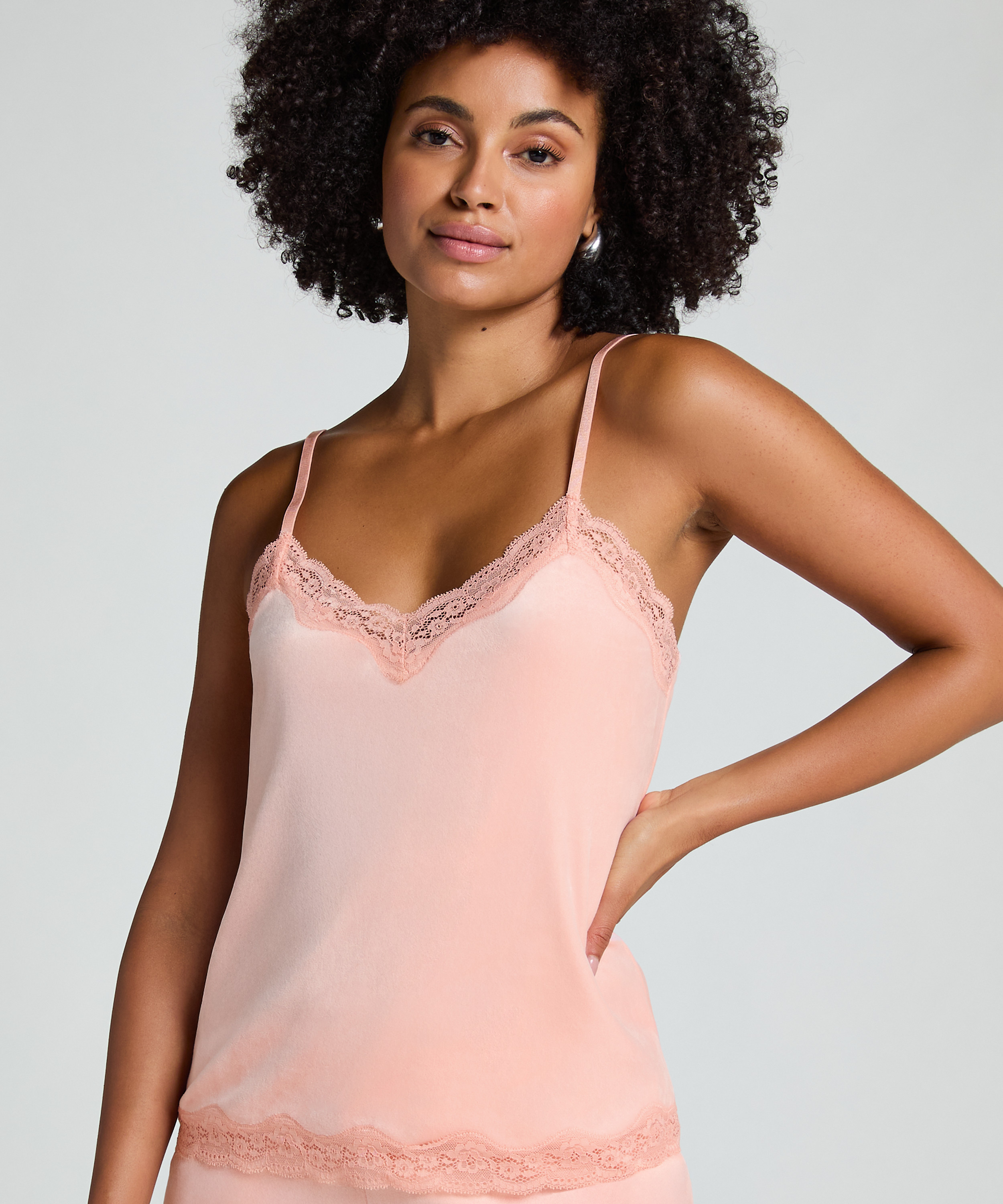Velours Lace Cami Top, Pink, main