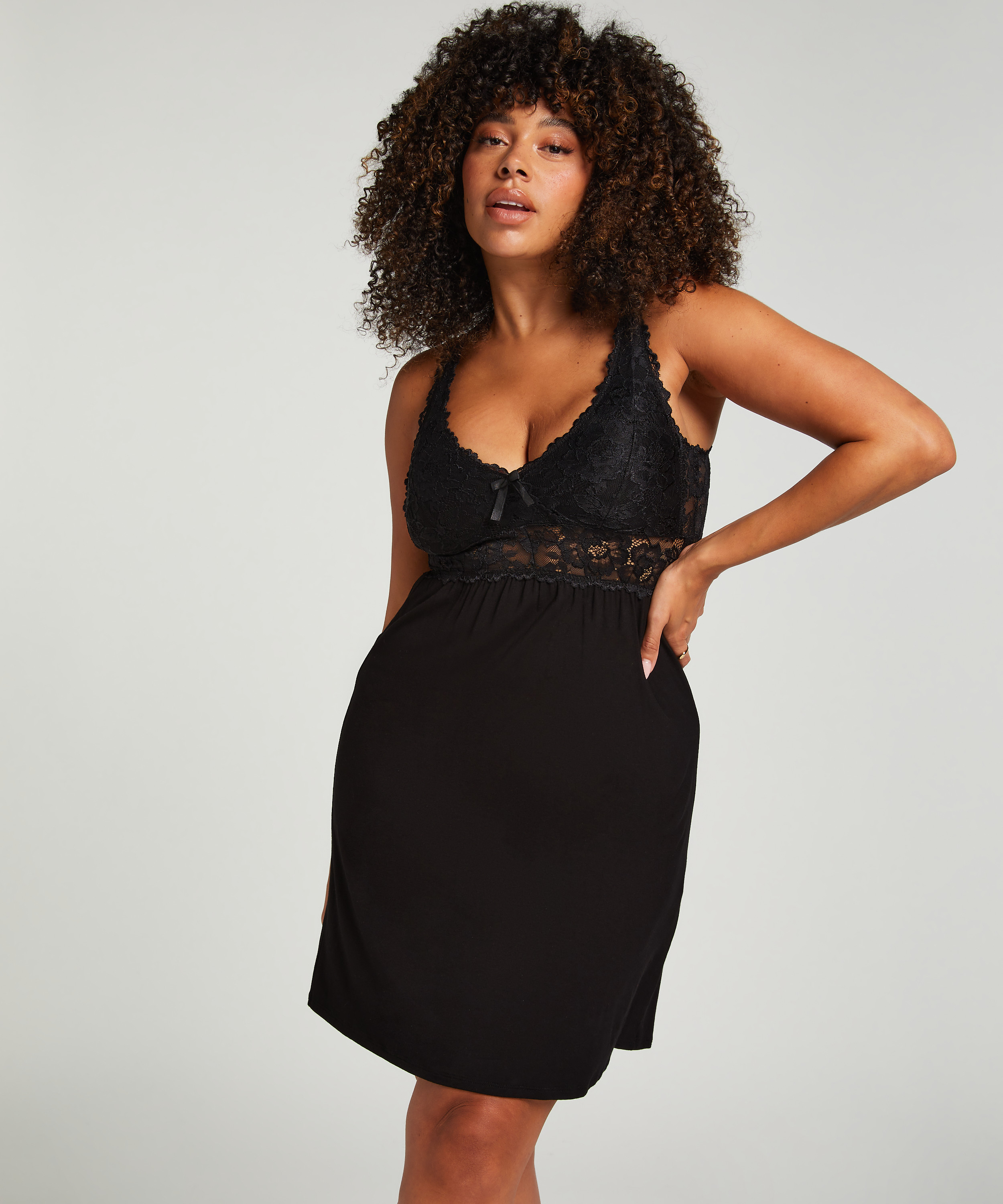 Nora Lace Slip Dress, Black, main