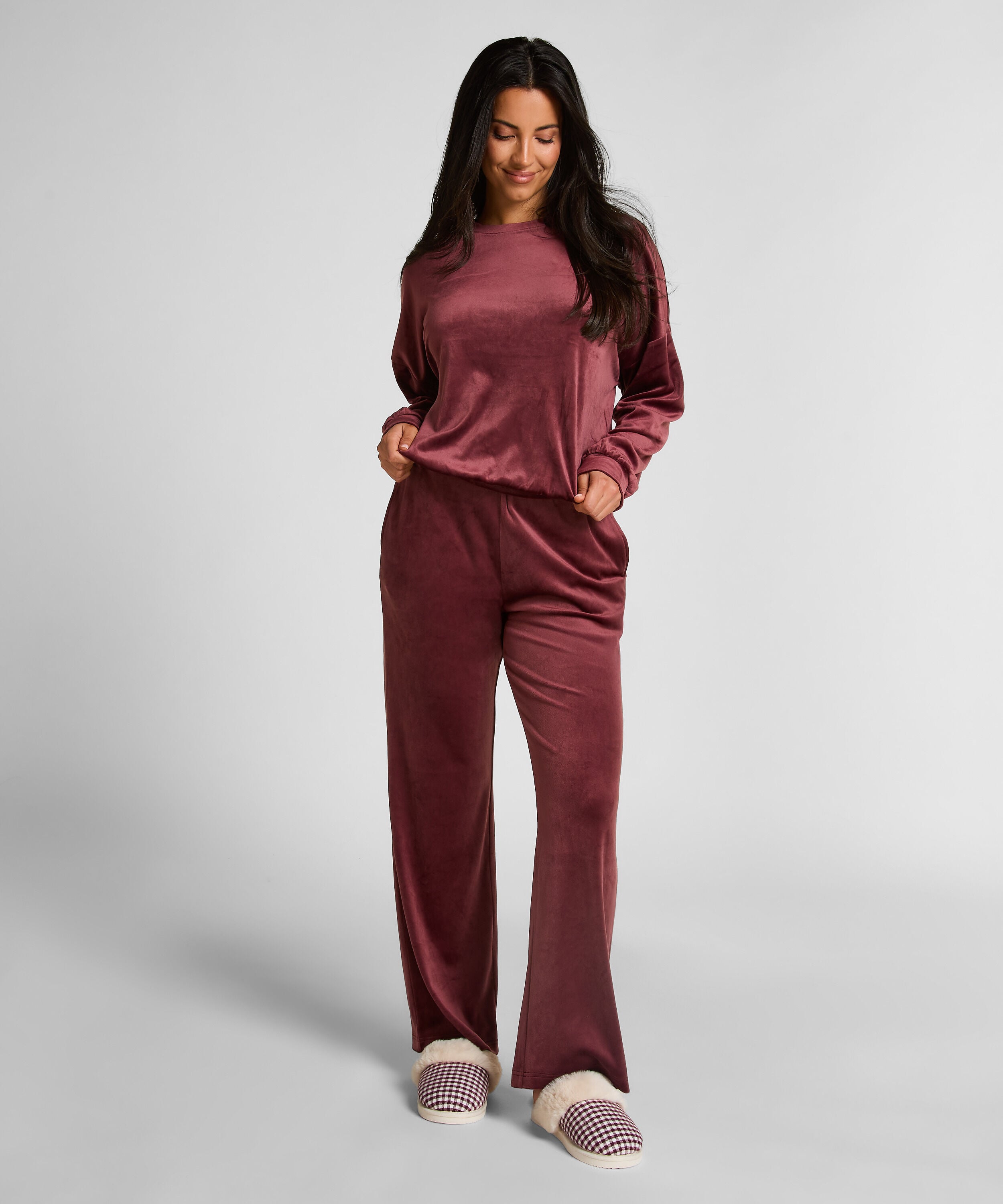 Velours Pyjama Pants, Red