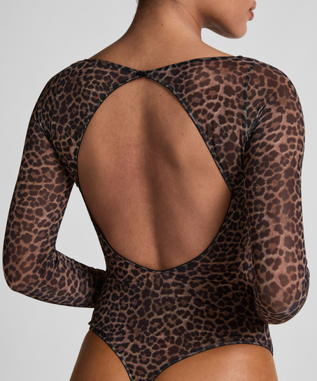 Tara Leopard Long Sleeved Body, Black