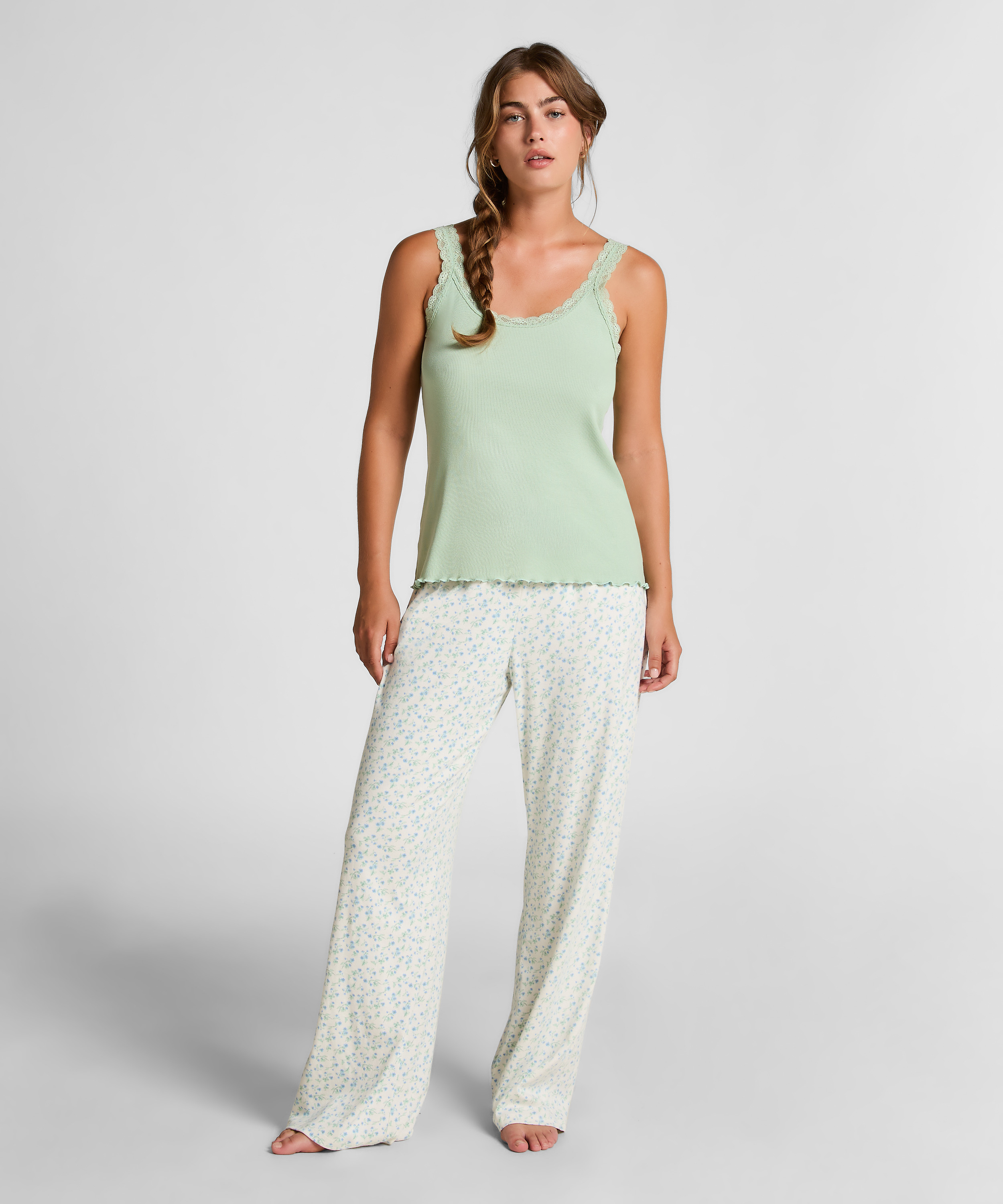 Singlet Rib Jersey Lace, Green, main