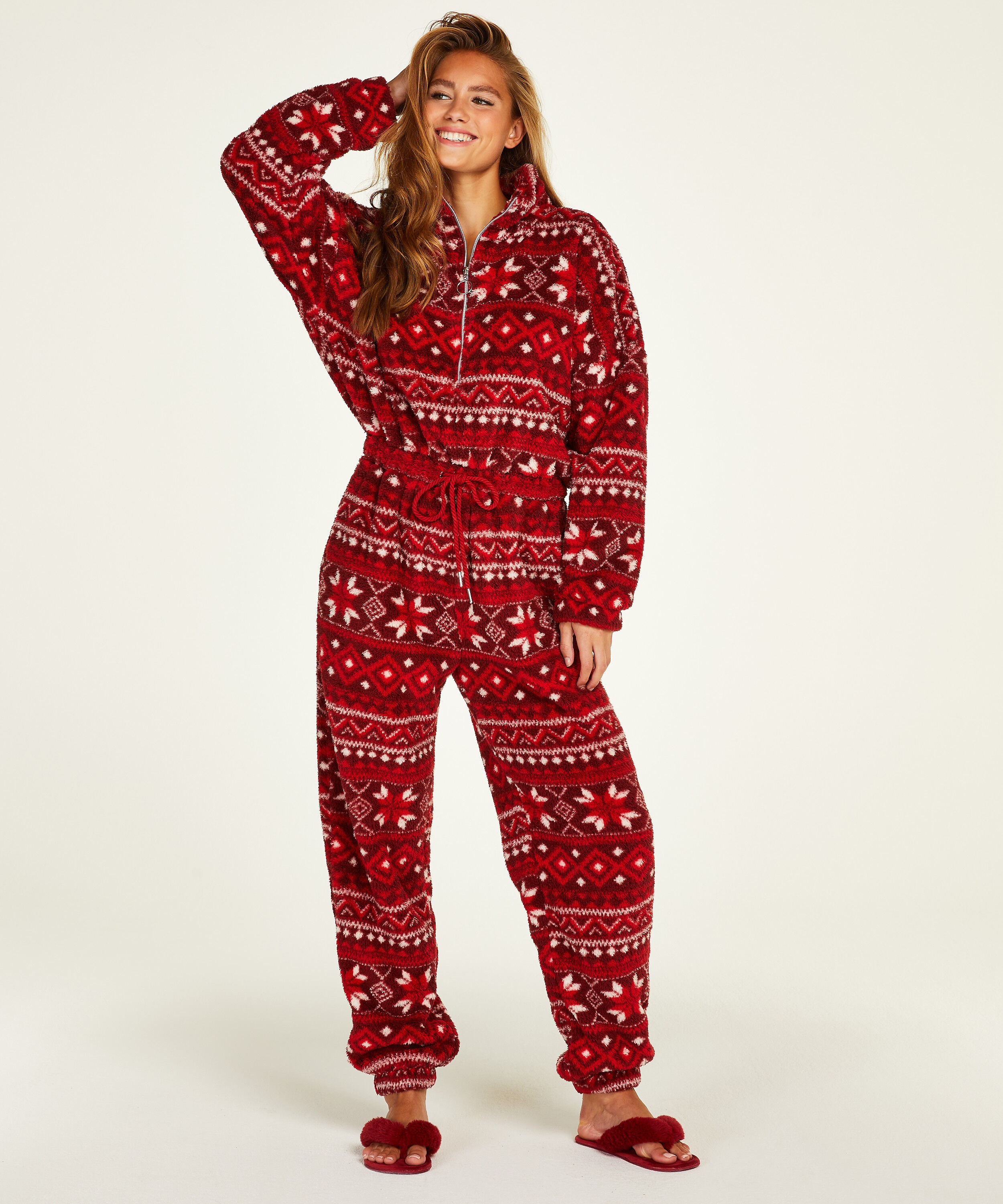 Fair Isle Flannel Fleece Onesie, Red