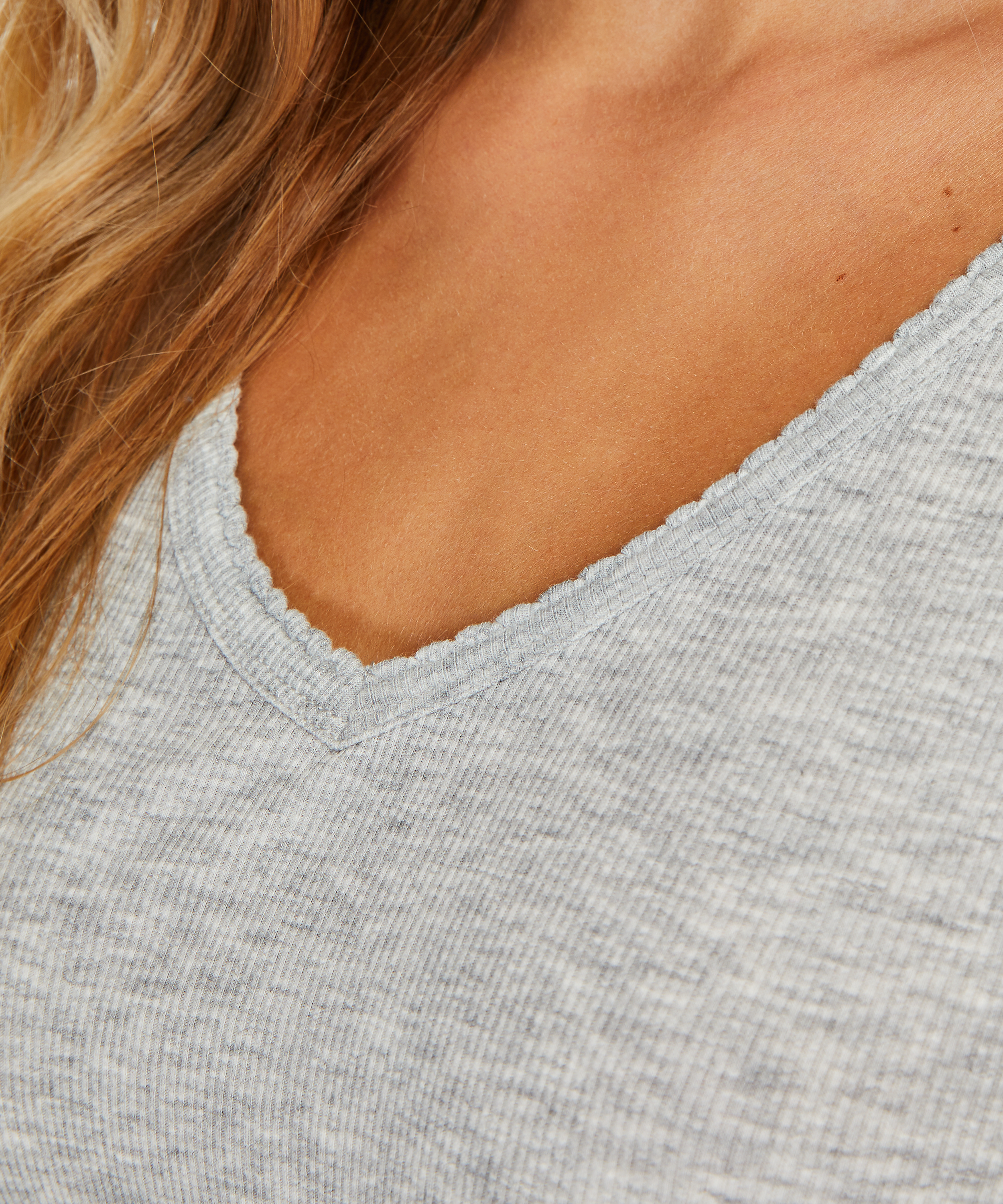 Short sleeve rib pyjama top., Grey, main