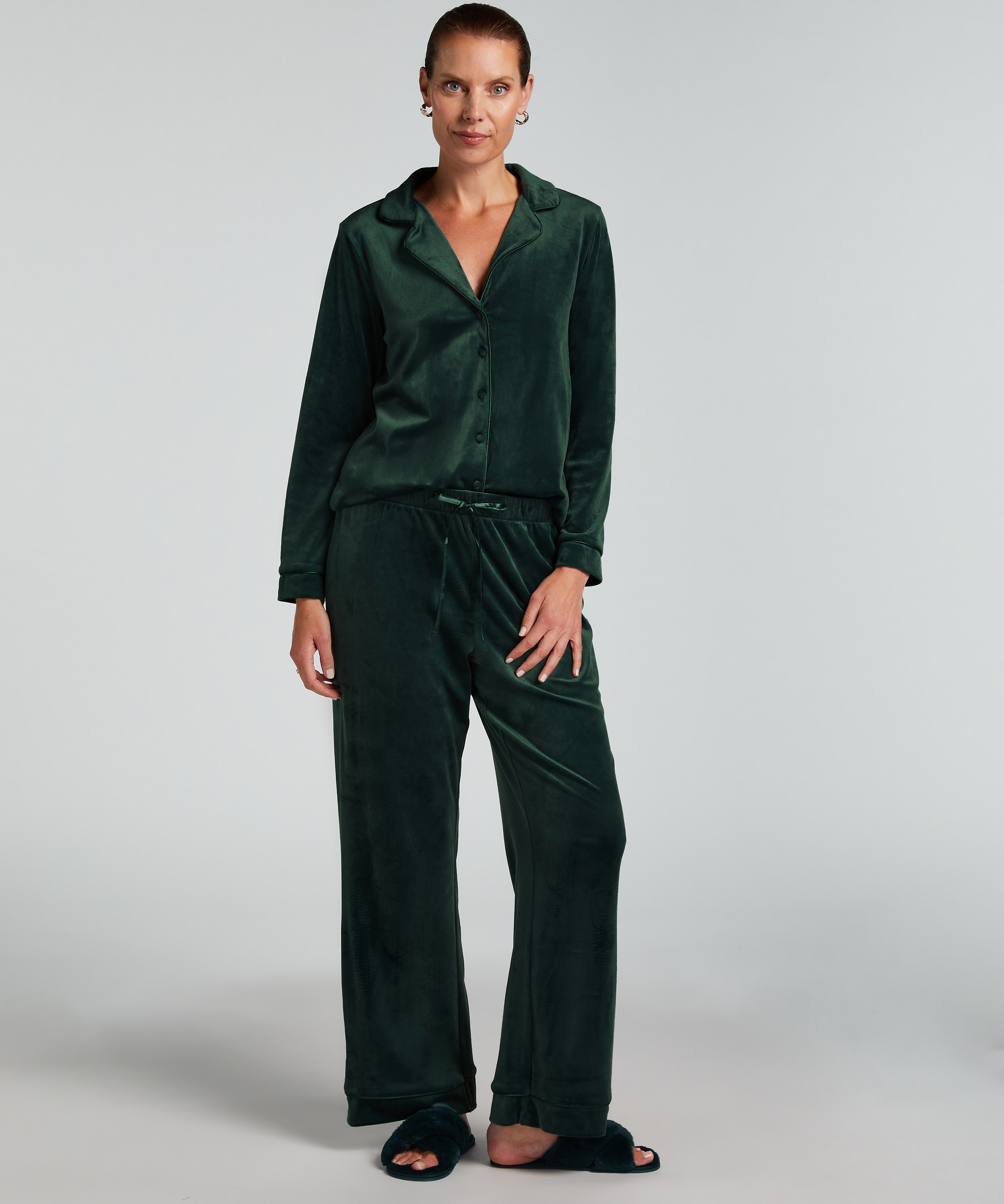 Velvet Pyjama Pants, Green, main