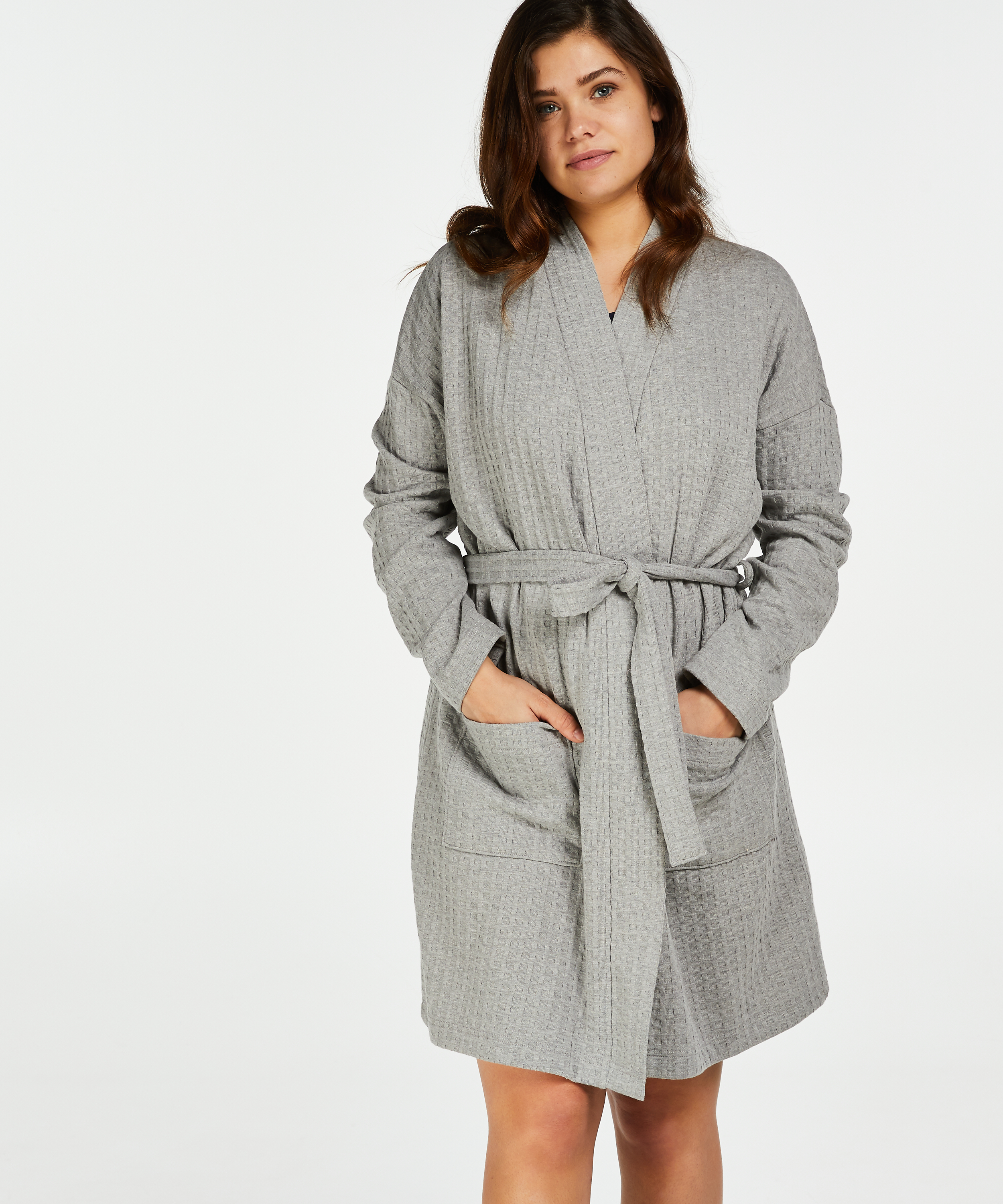 Waffle Bathrobe, Grey, main
