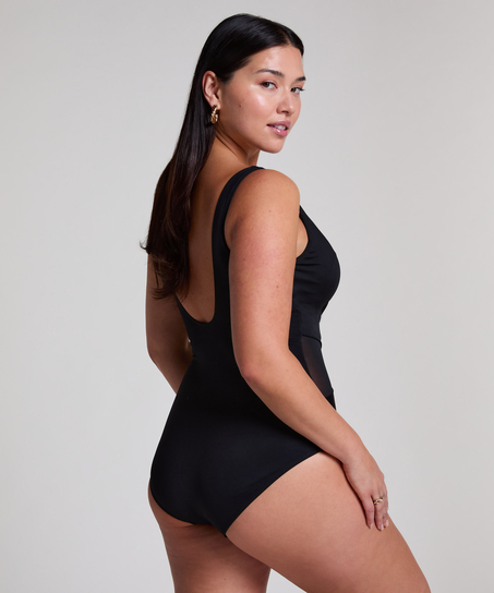 Shaping Shell Mesh Swimsuit, Black