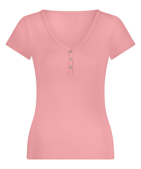 Henley short sleeved pyjama top, Pink