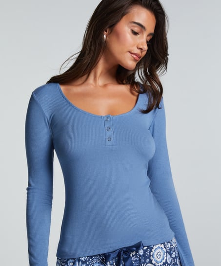 Ribbed Pyjama Top, Blue
