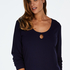 Long-sleeved pyjama top rib keyhole, Blue