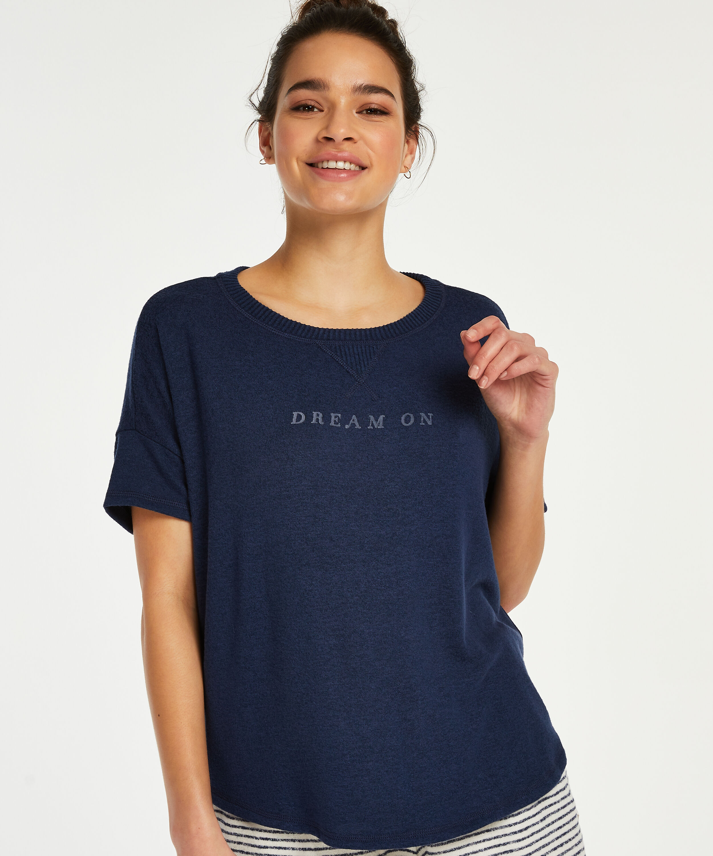 Short sleeve pyjama top in brushed jersey, Blue