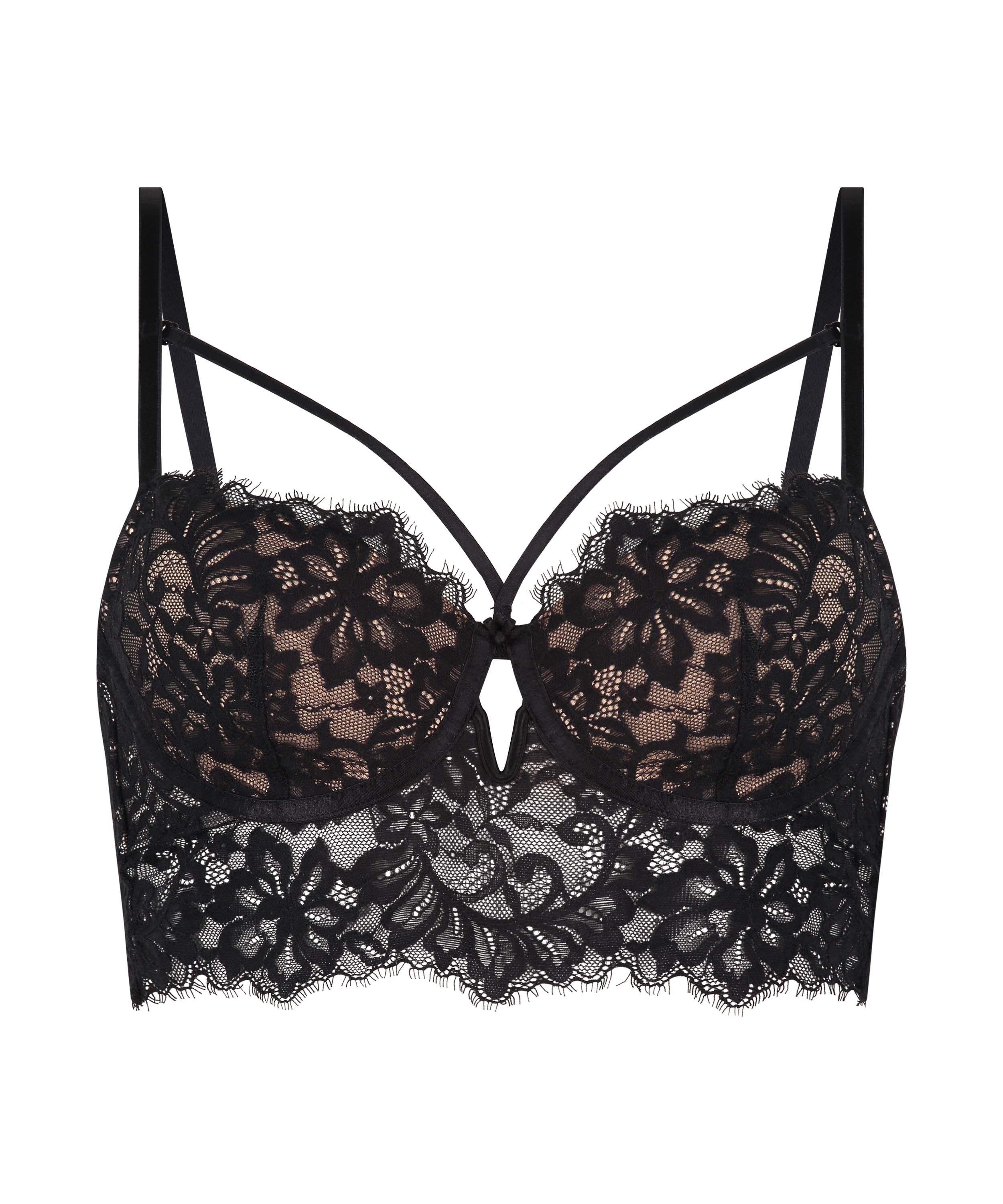 Isabella Padded Underwired Longline Bra, Black, main