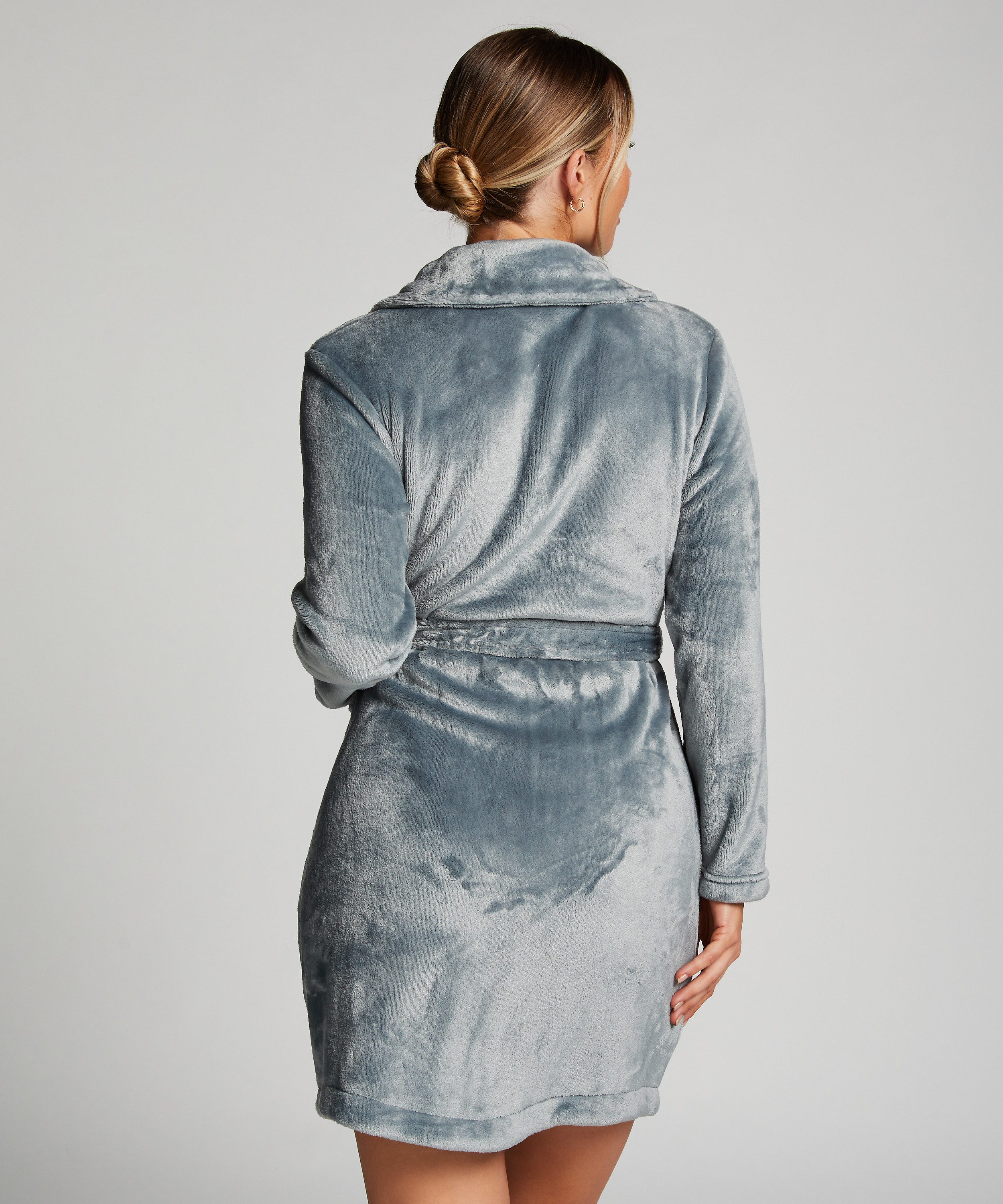 Zip Fleece Bathrobe, Blue, main