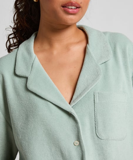 Towel Texture Button-Up Shirt, Green