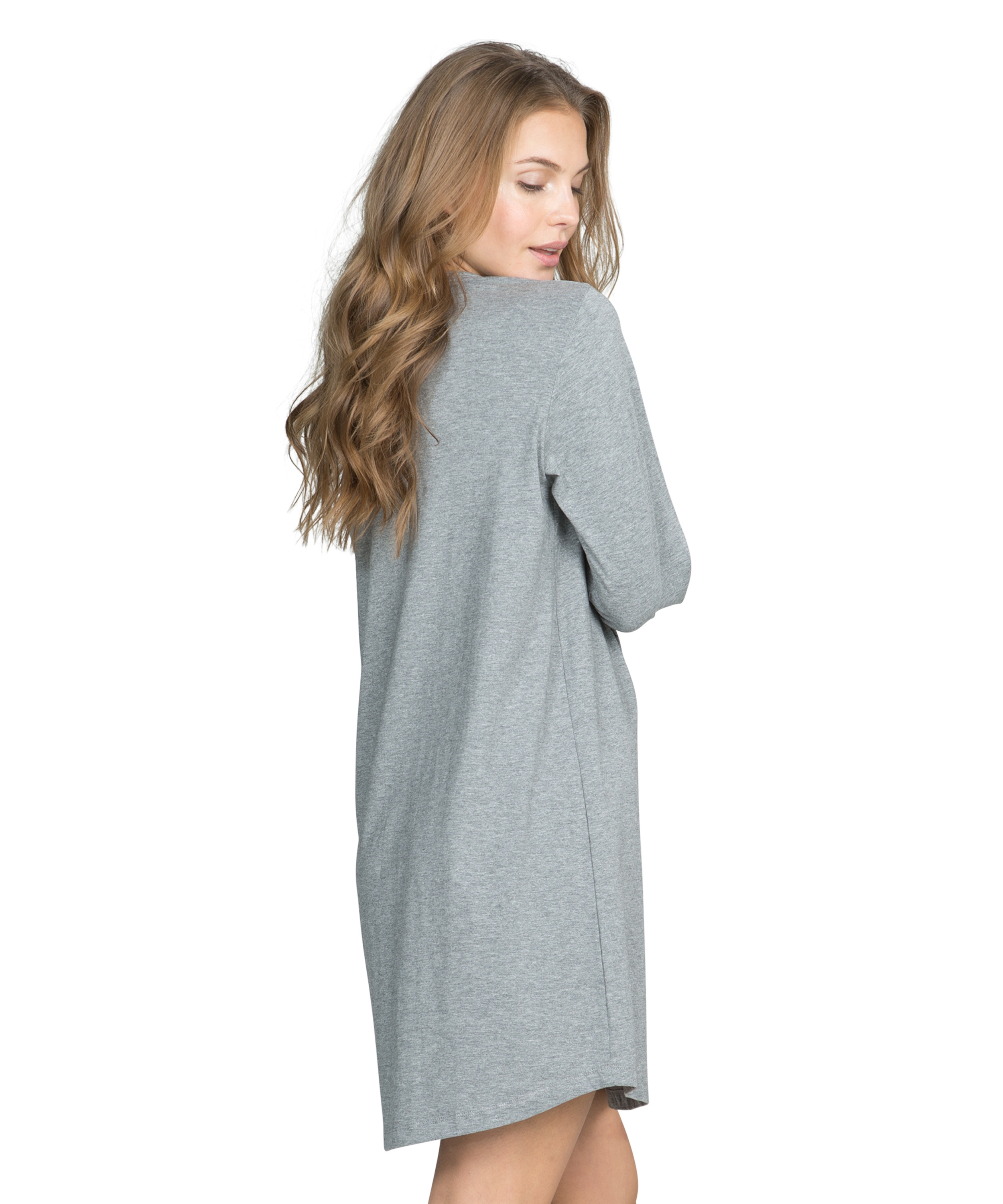 Nightshirt round neck long sleeves, Grey, main