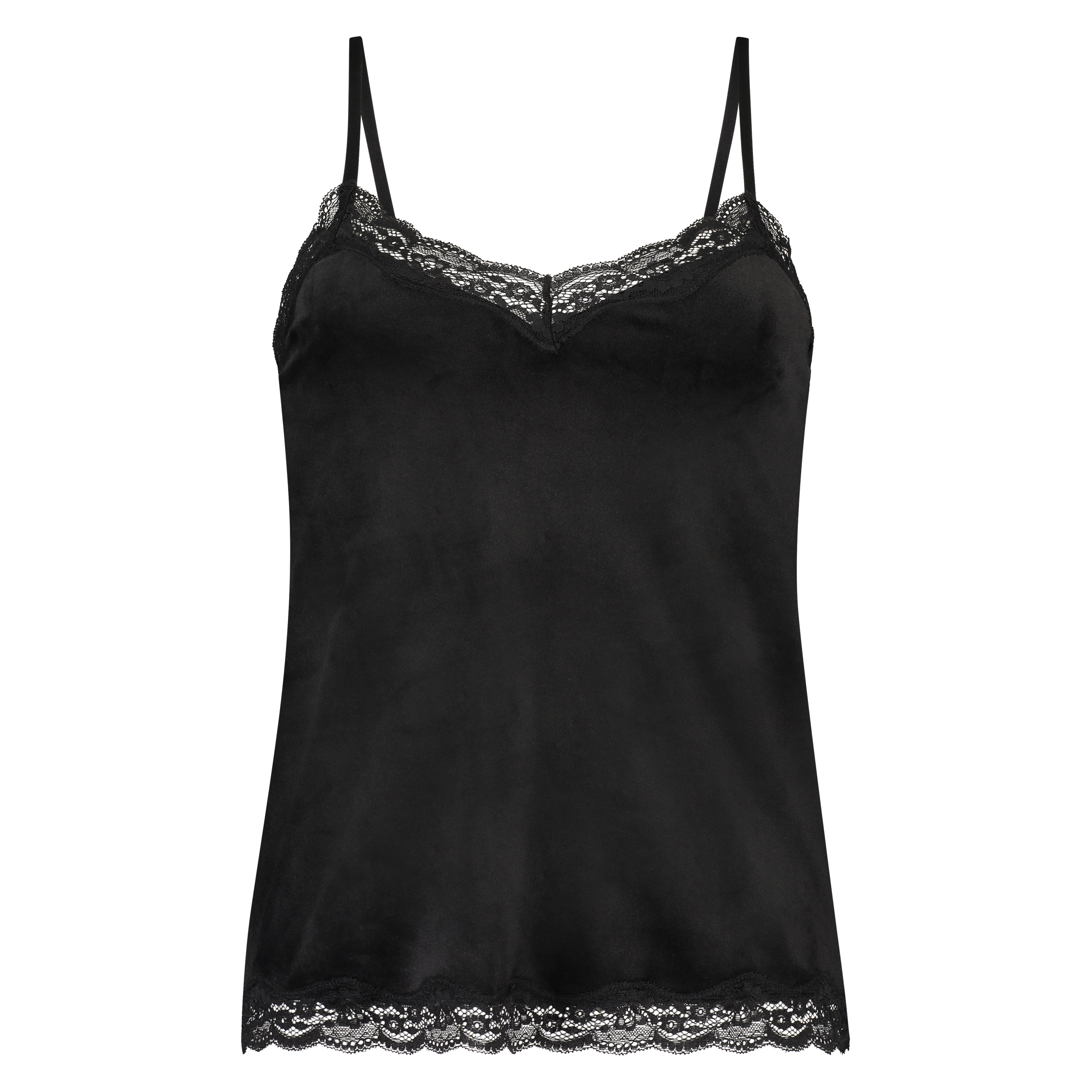 Velvet lace cami, Black, main