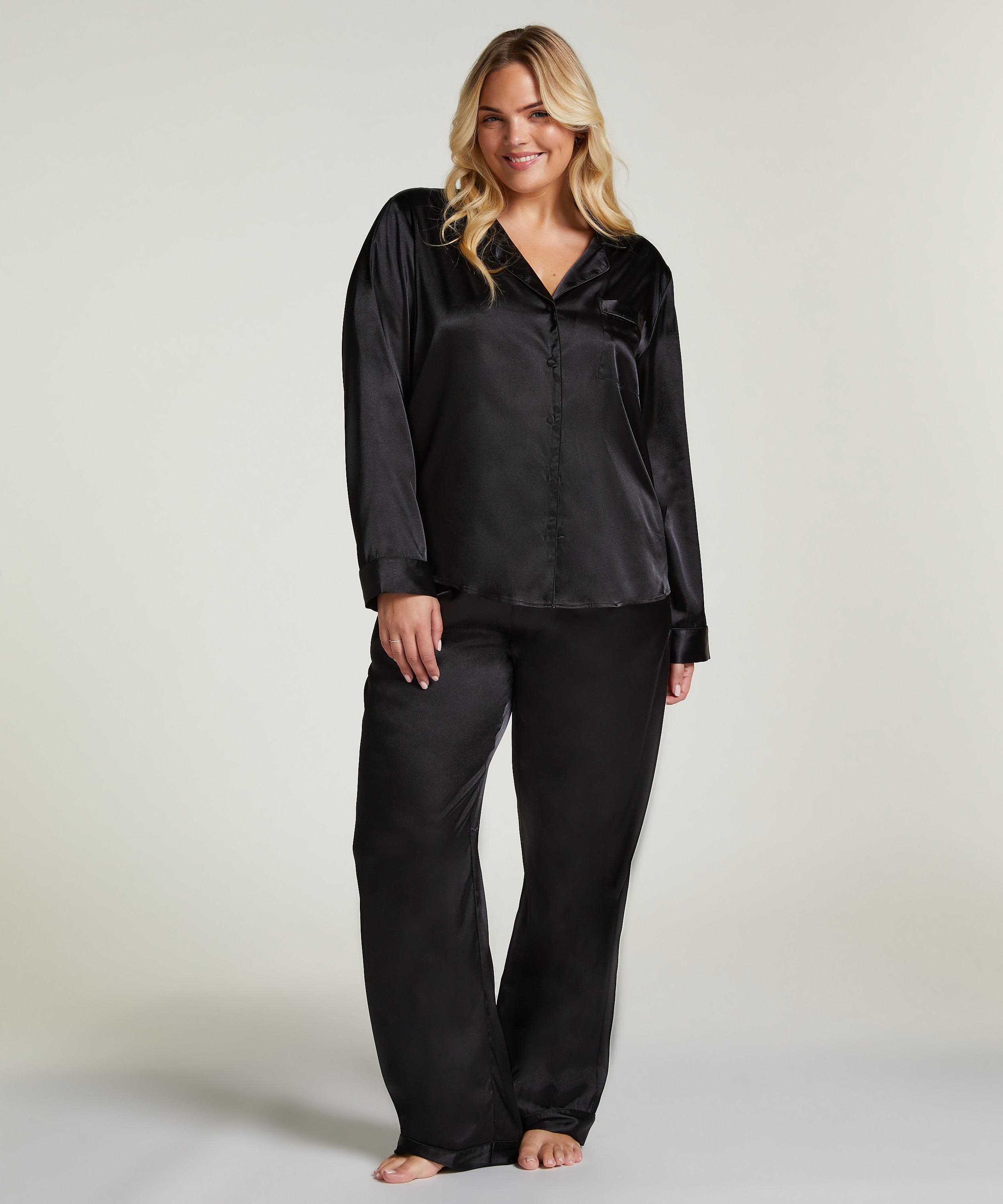 Satin Trousers, Black, main