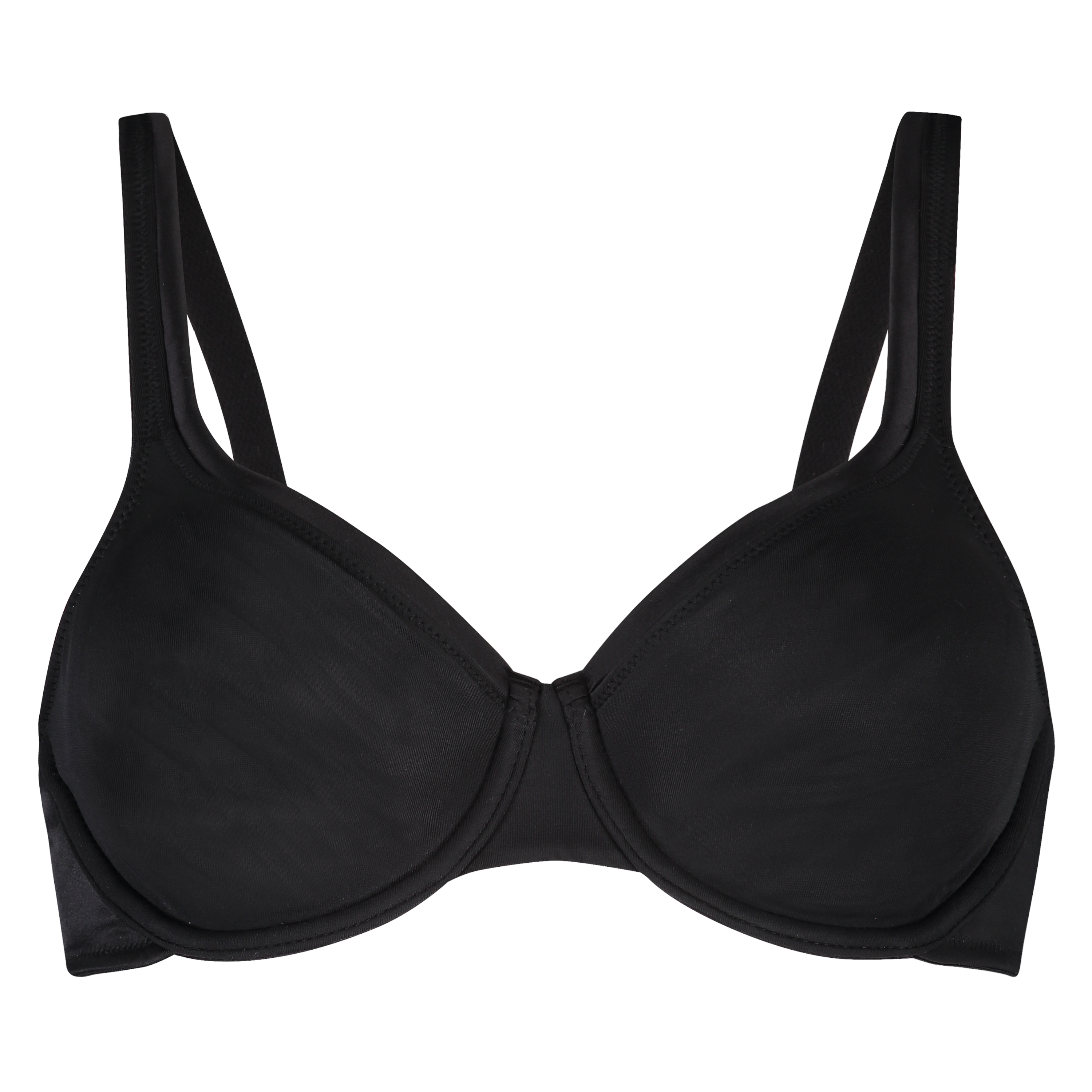 Satin Fleece Non-Padded Underwired Bra, Black, main