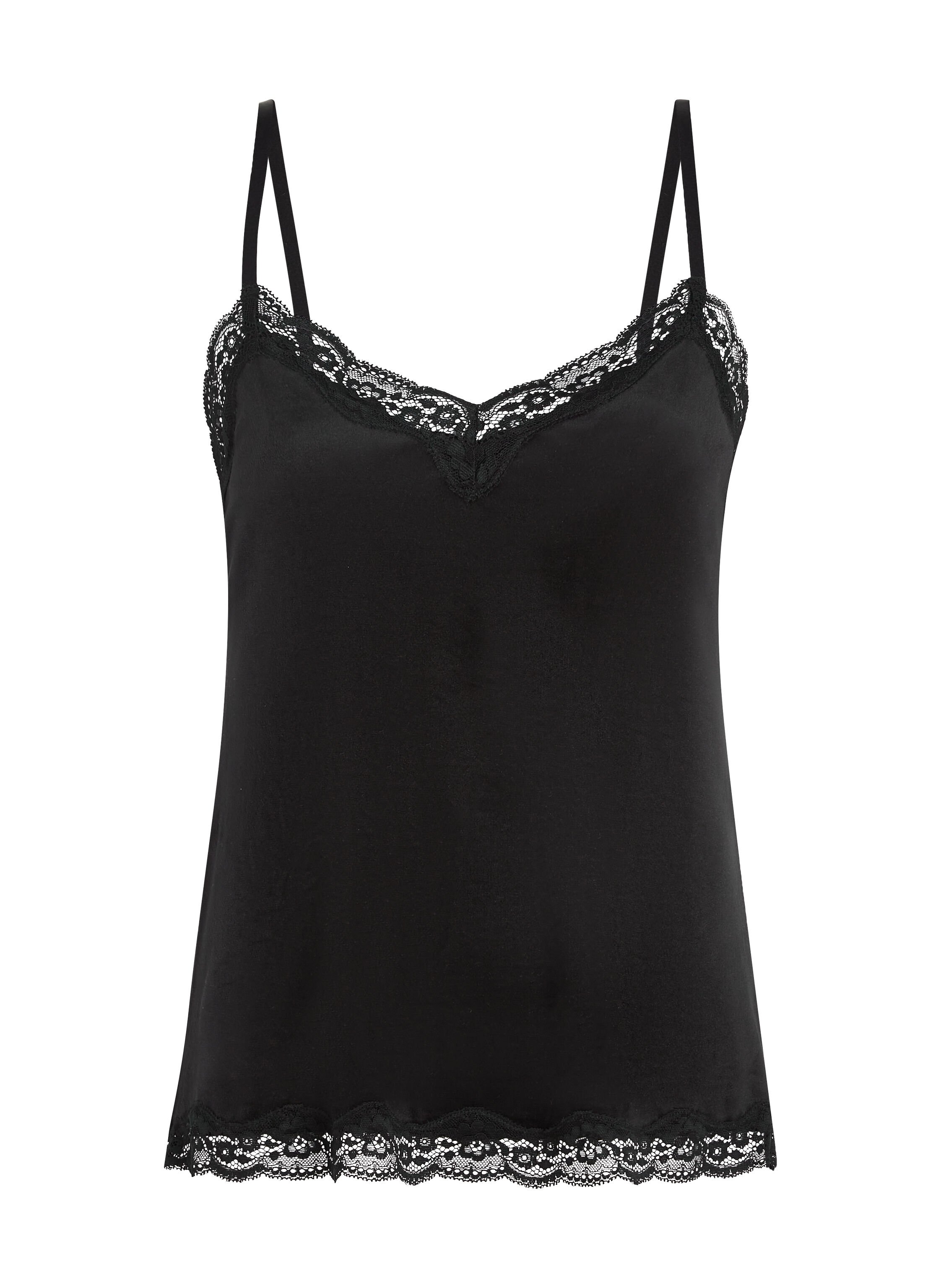Velours Lace Cami Top, Black