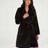 Short Fleece Ribbed Bathrobe, Black