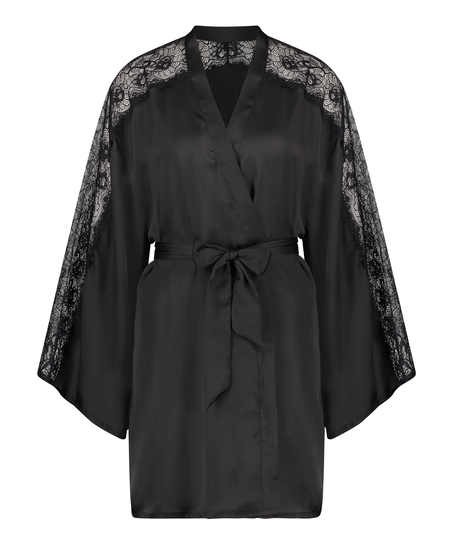 Satin Lace Kimono, Black