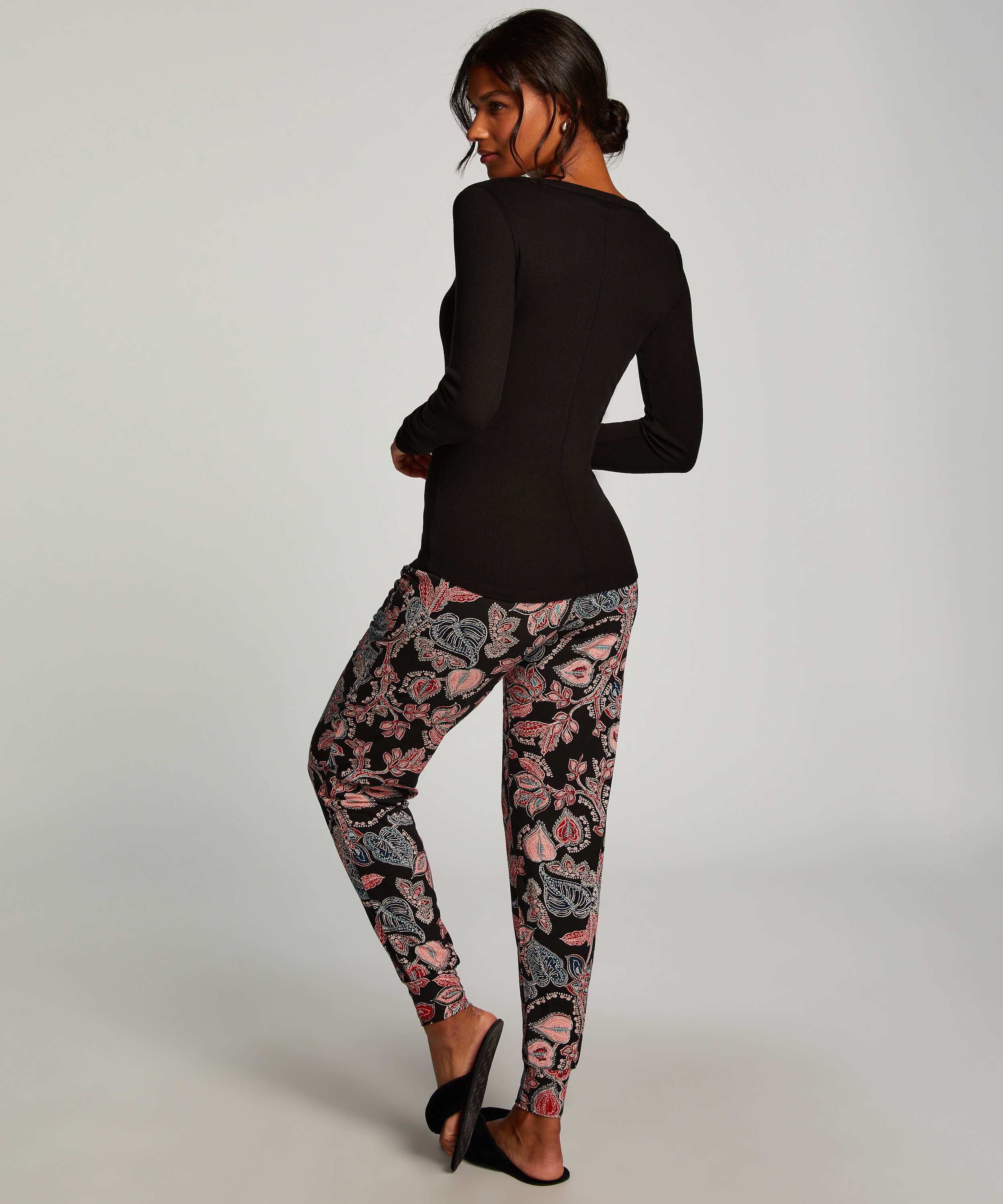 Long-Sleeved Pyjama Top, Black, main