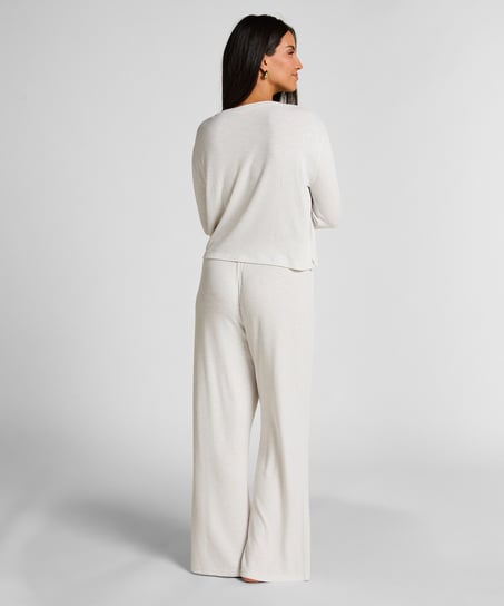 Long-Sleeved Pyjama Top, Beige