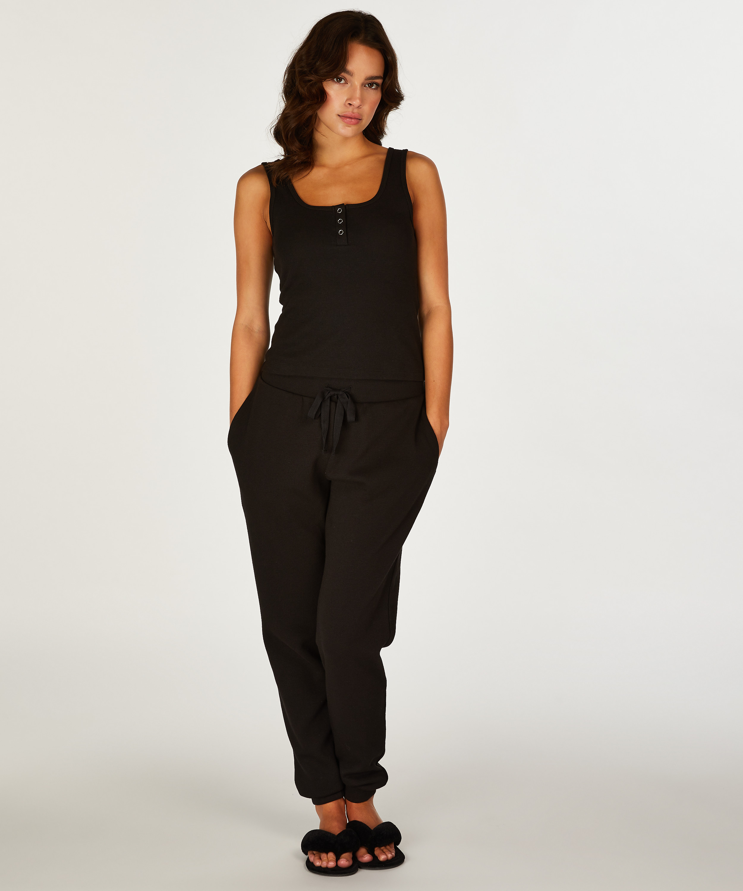 Short Sleeve Waffle Top, Black, main