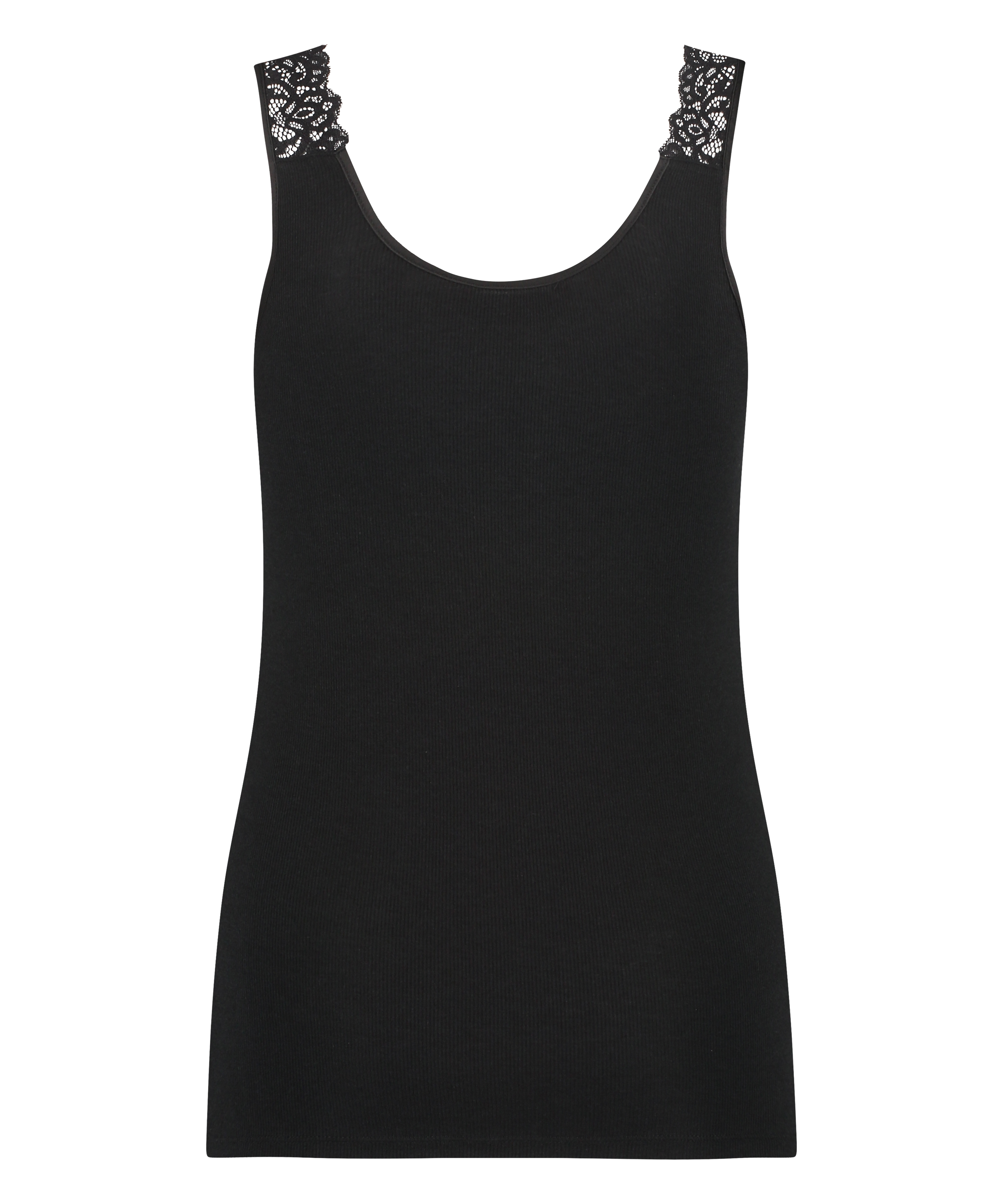 Ribbed Lace Singlet, Black, main