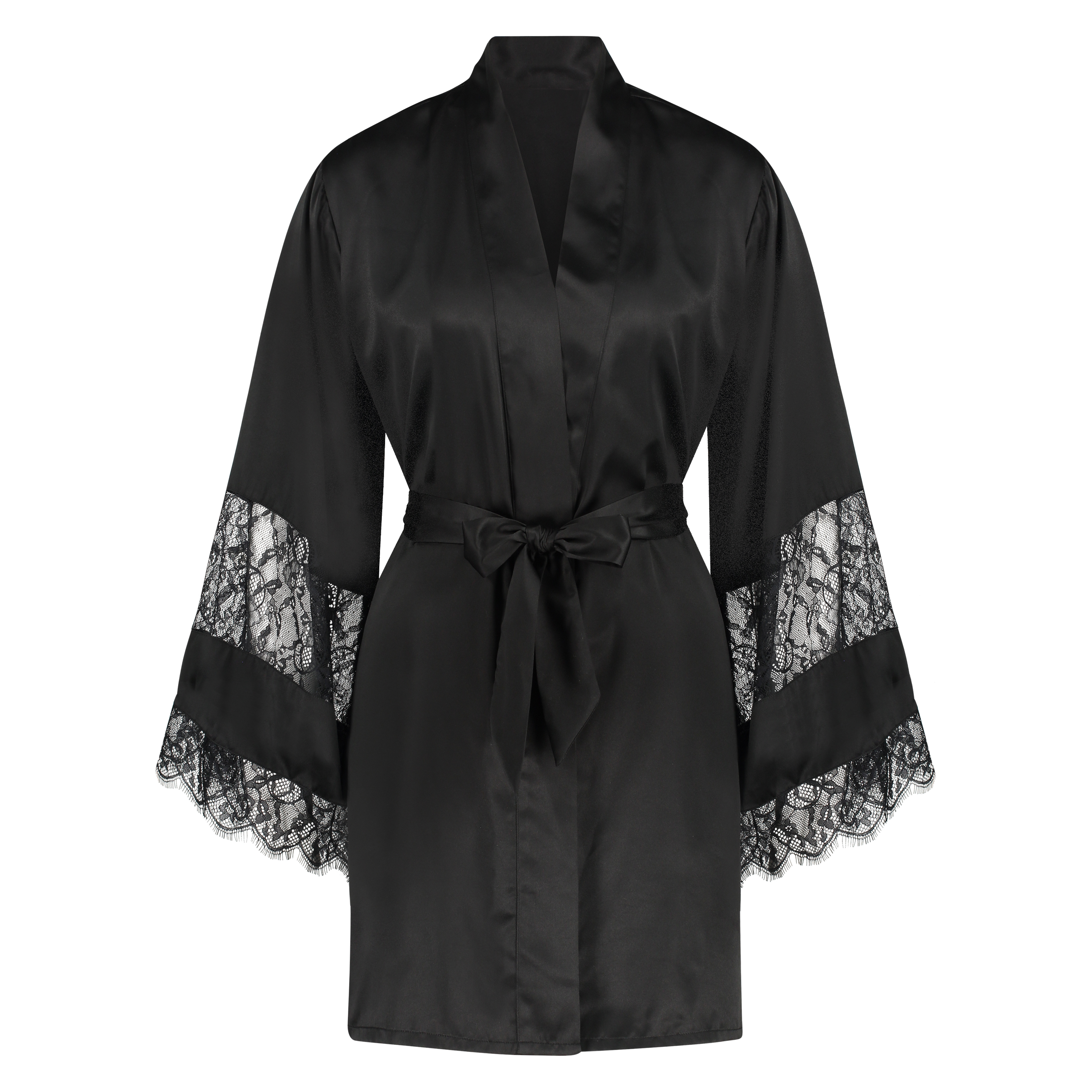 Satin Lace Kimono, Black, main
