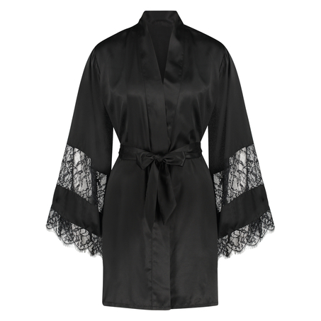 Satin Lace Kimono, Black