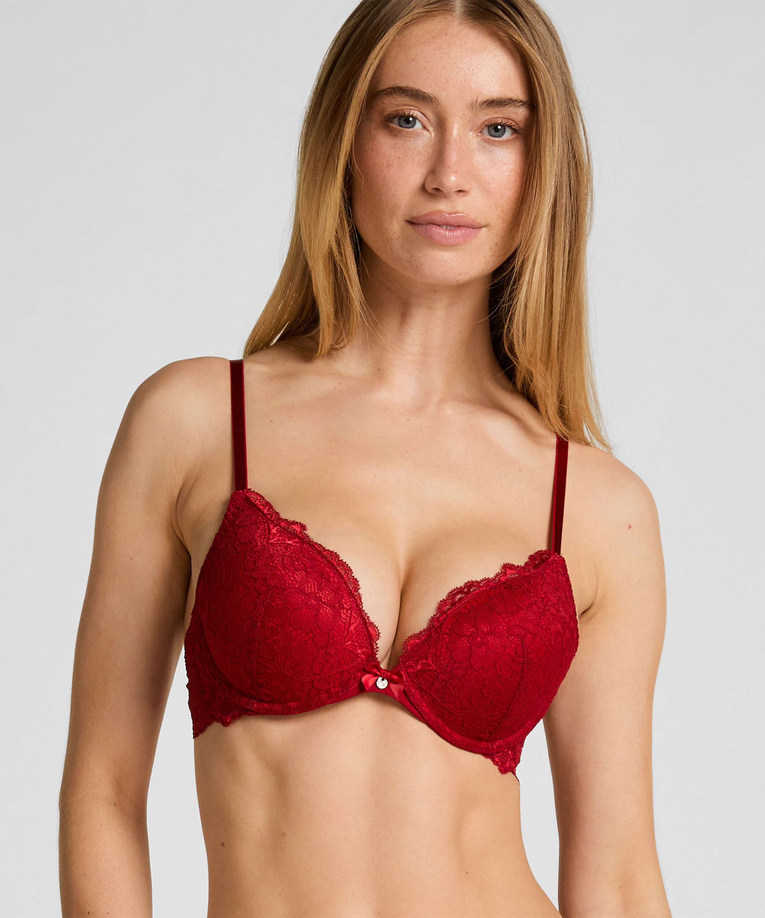 Marine Padded Underwired Push-Up Bra, Red