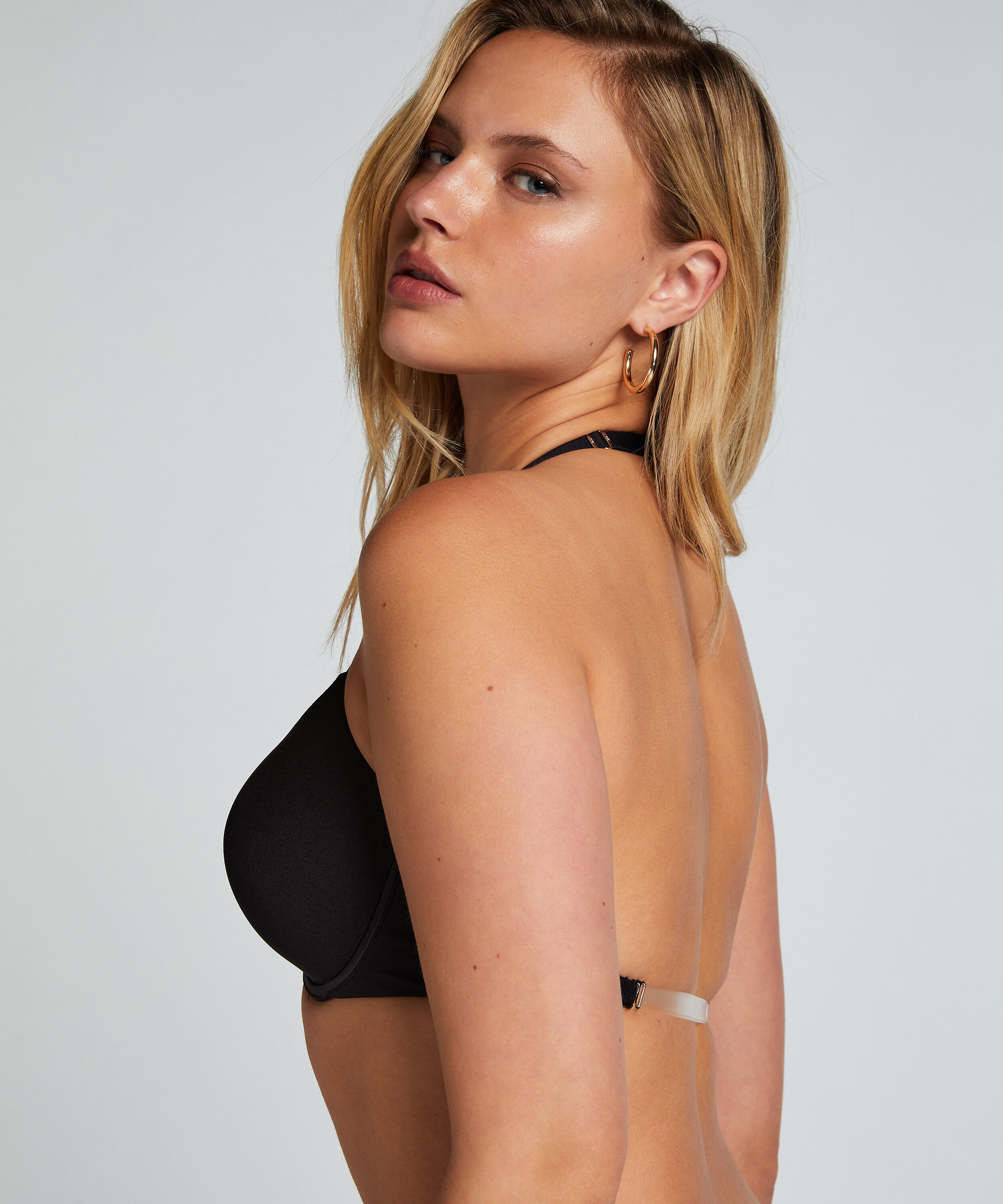 Transparent Back Multiway Padded Underwired Bra, Black