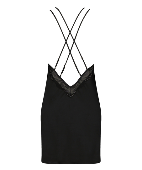 Donna Sparkle Satin Slip Dress, Black