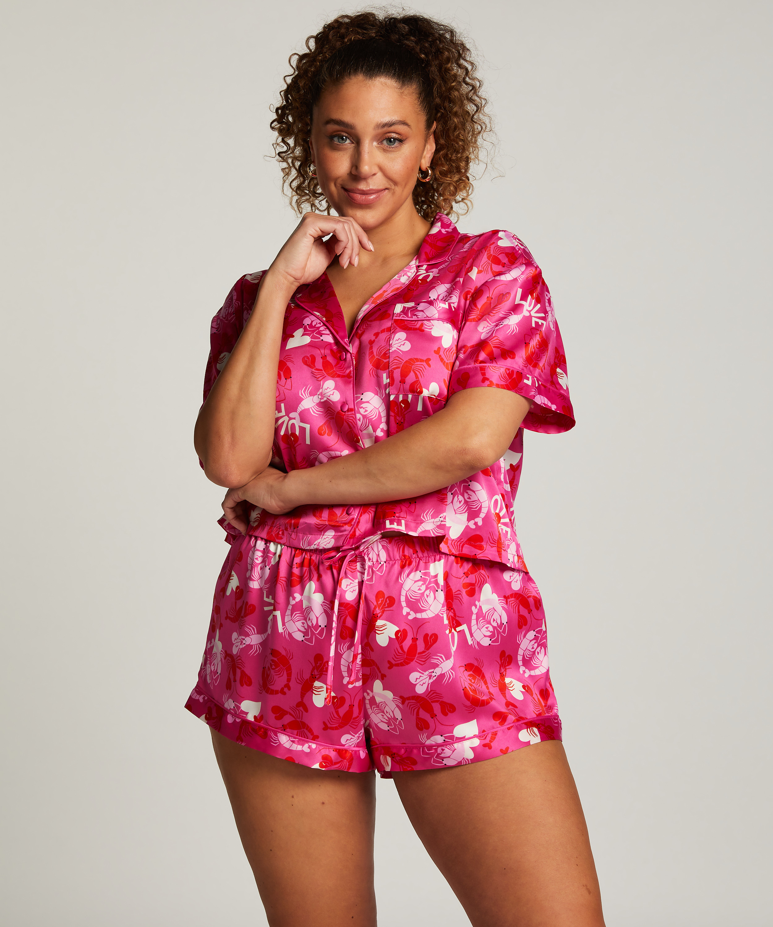 Satin pyjama shorts, Pink, main