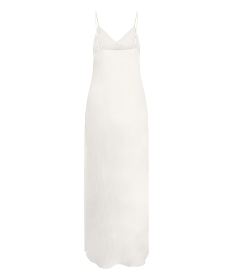 Slipdress Long Satin Floral, White