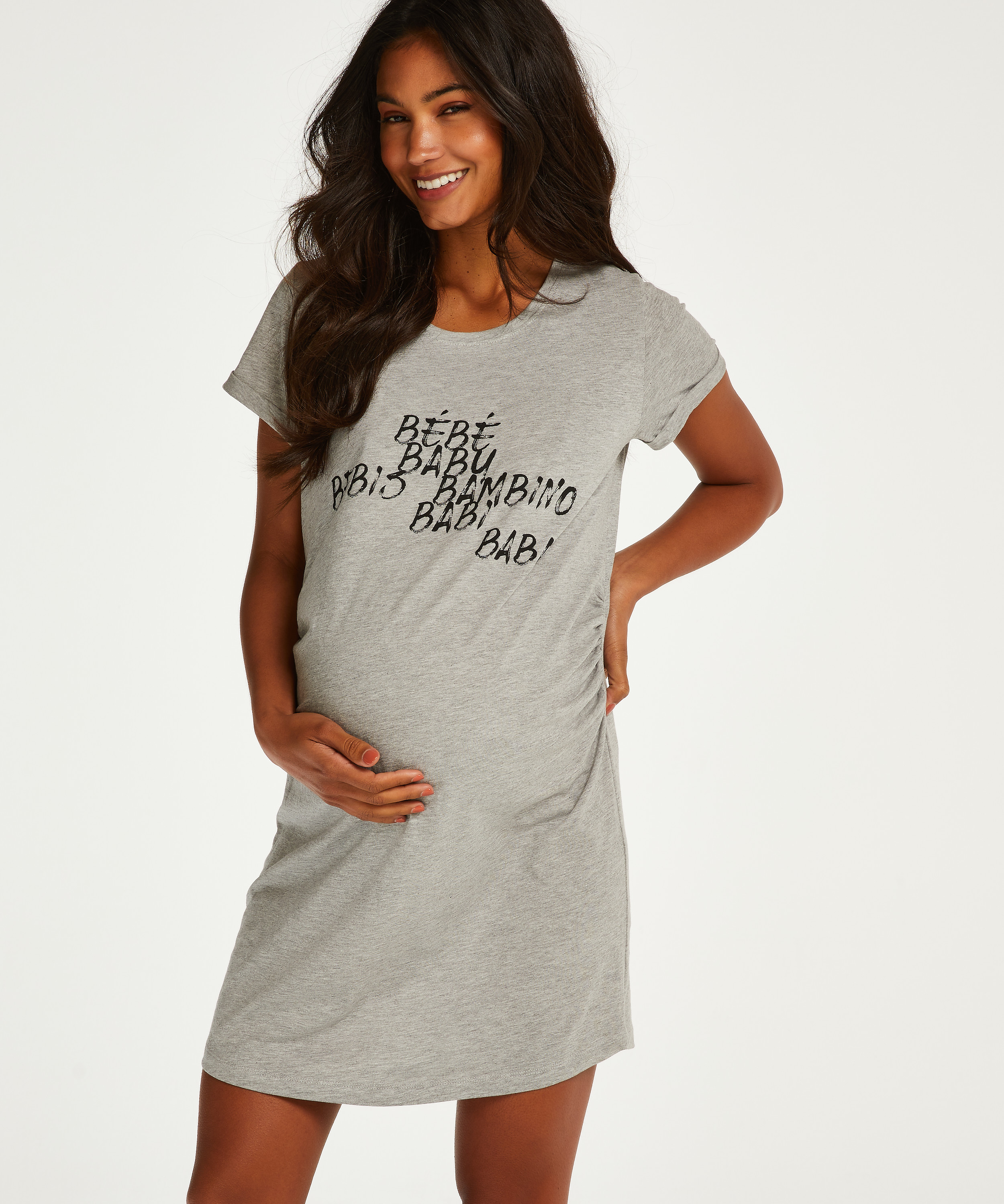 Short-Sleeved Maternity Nightshirt, Grey, main