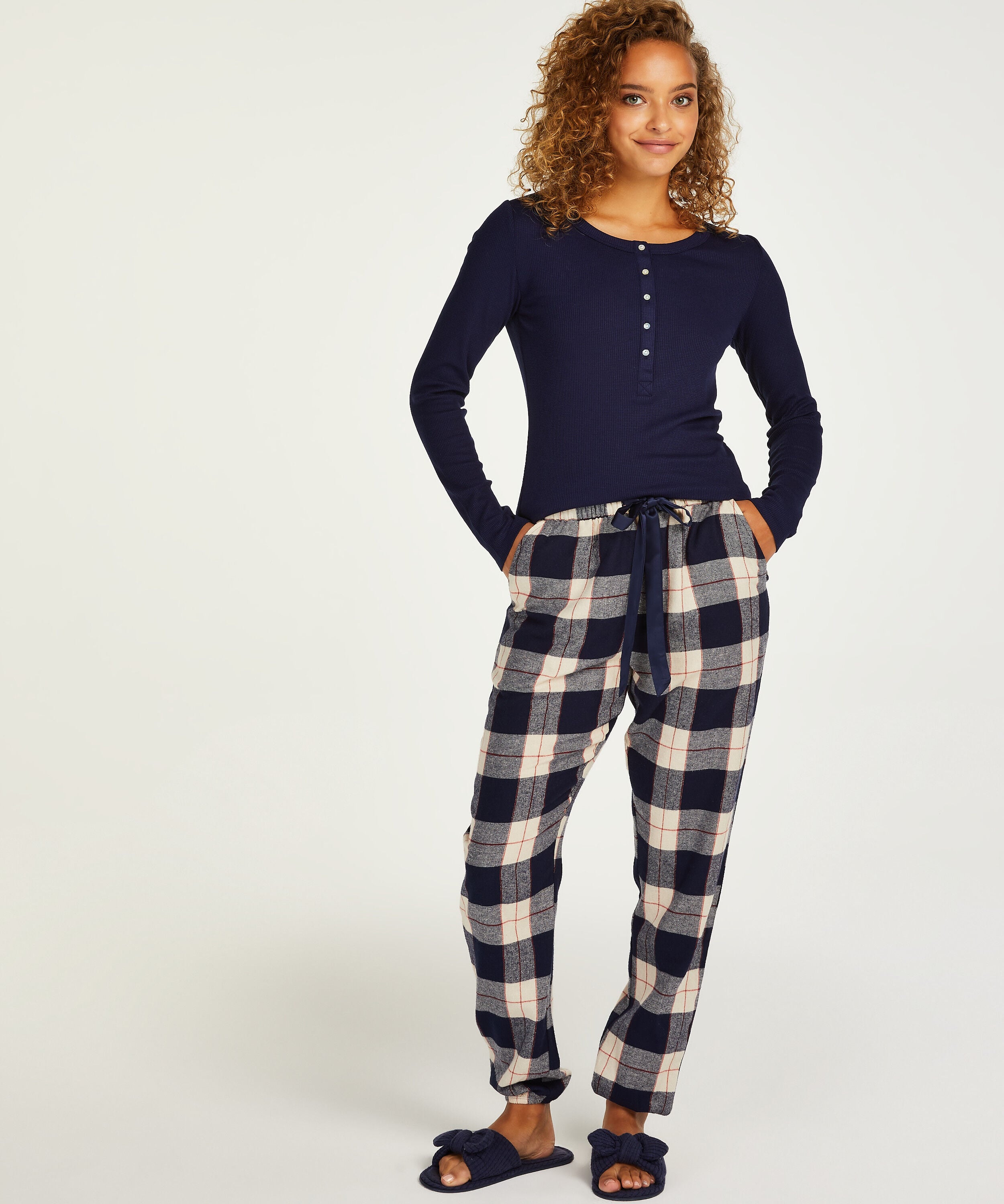 Check Cuff Twill Pyjama Pants, Blue
