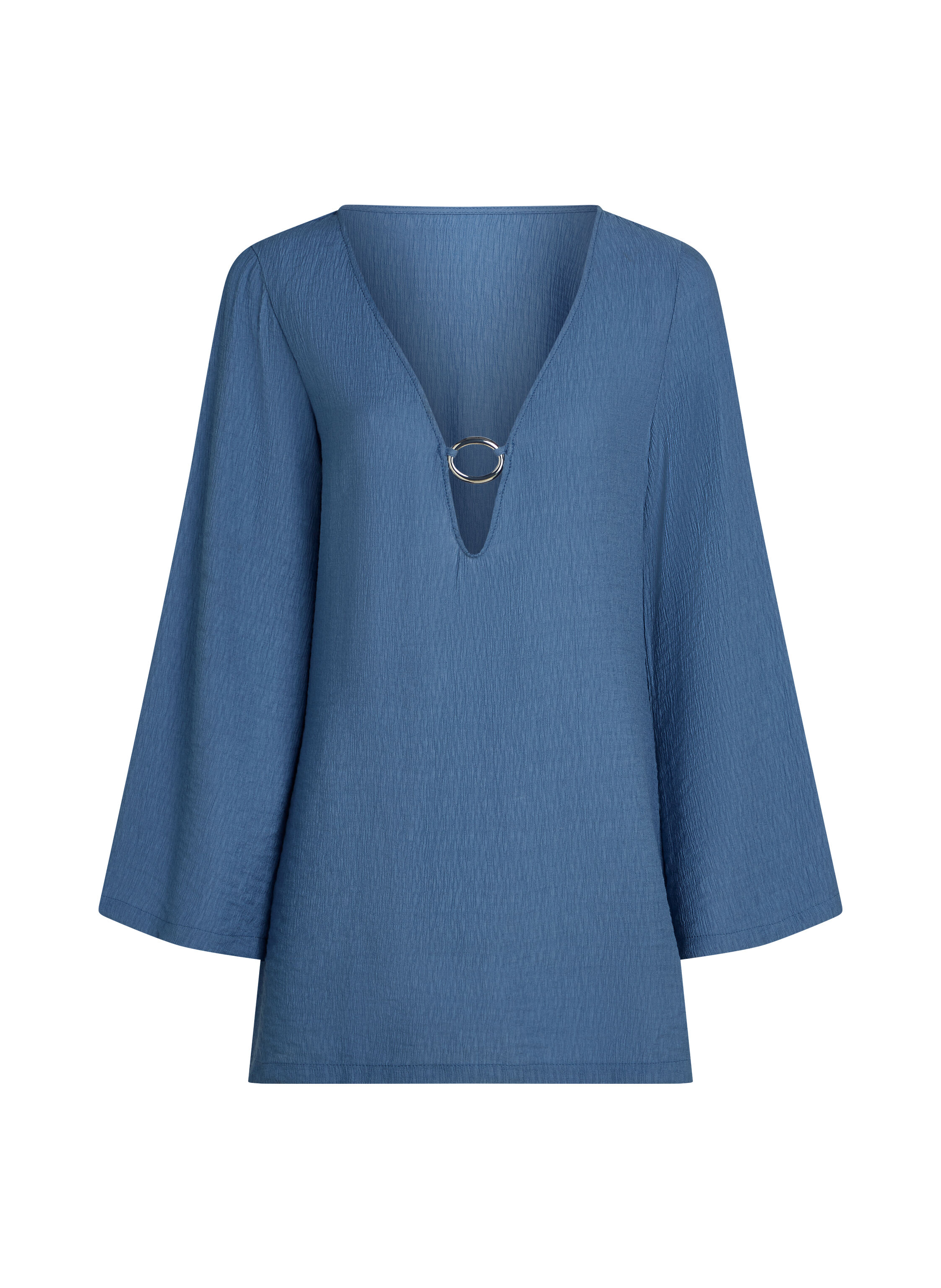 Beach Long-Sleeved Ring Dress, Blue