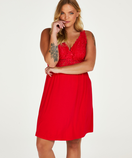 Nora Lace Slip Dress, Red