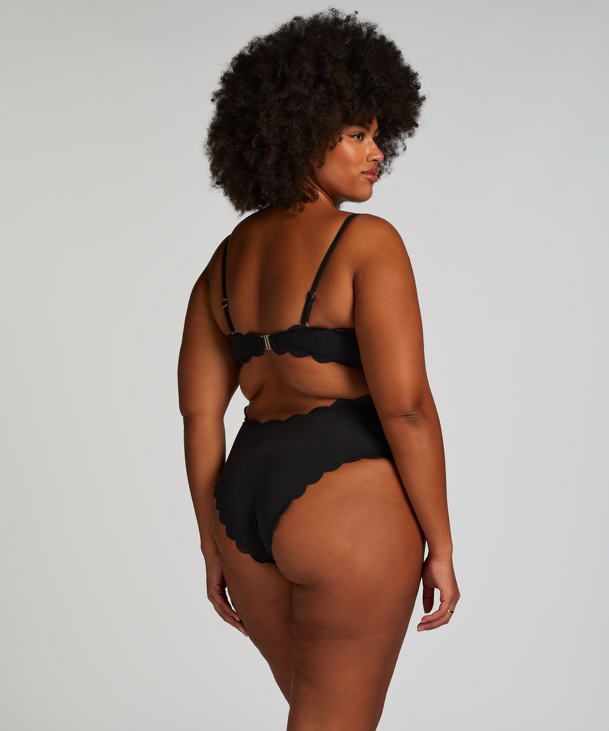 Bandeau Scallop Swimsuit, Black, main