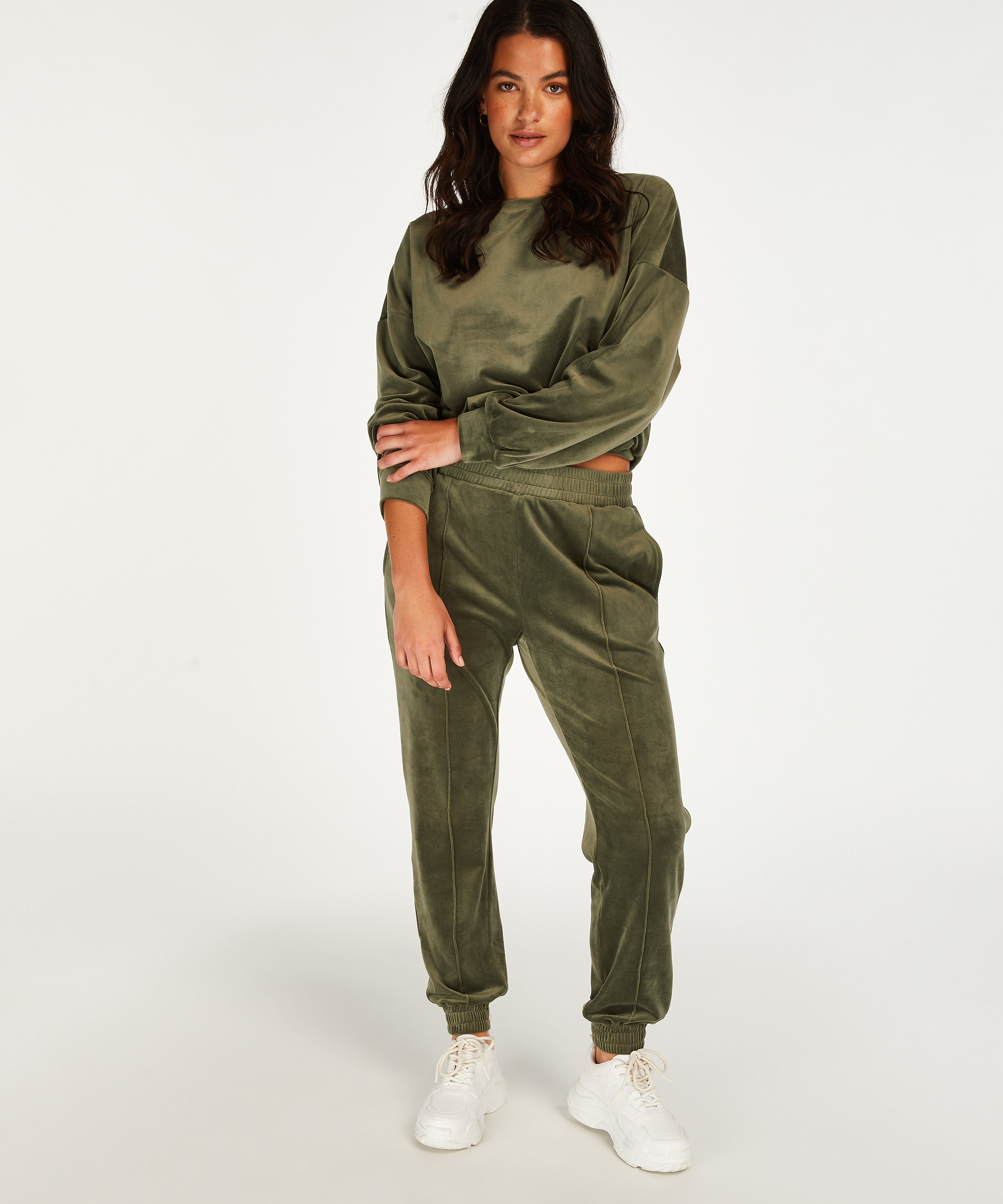 Petite Velours Jogging Bottoms, Green, main