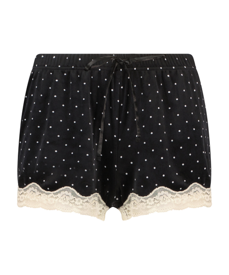 Velvet Lace Shorts, Black