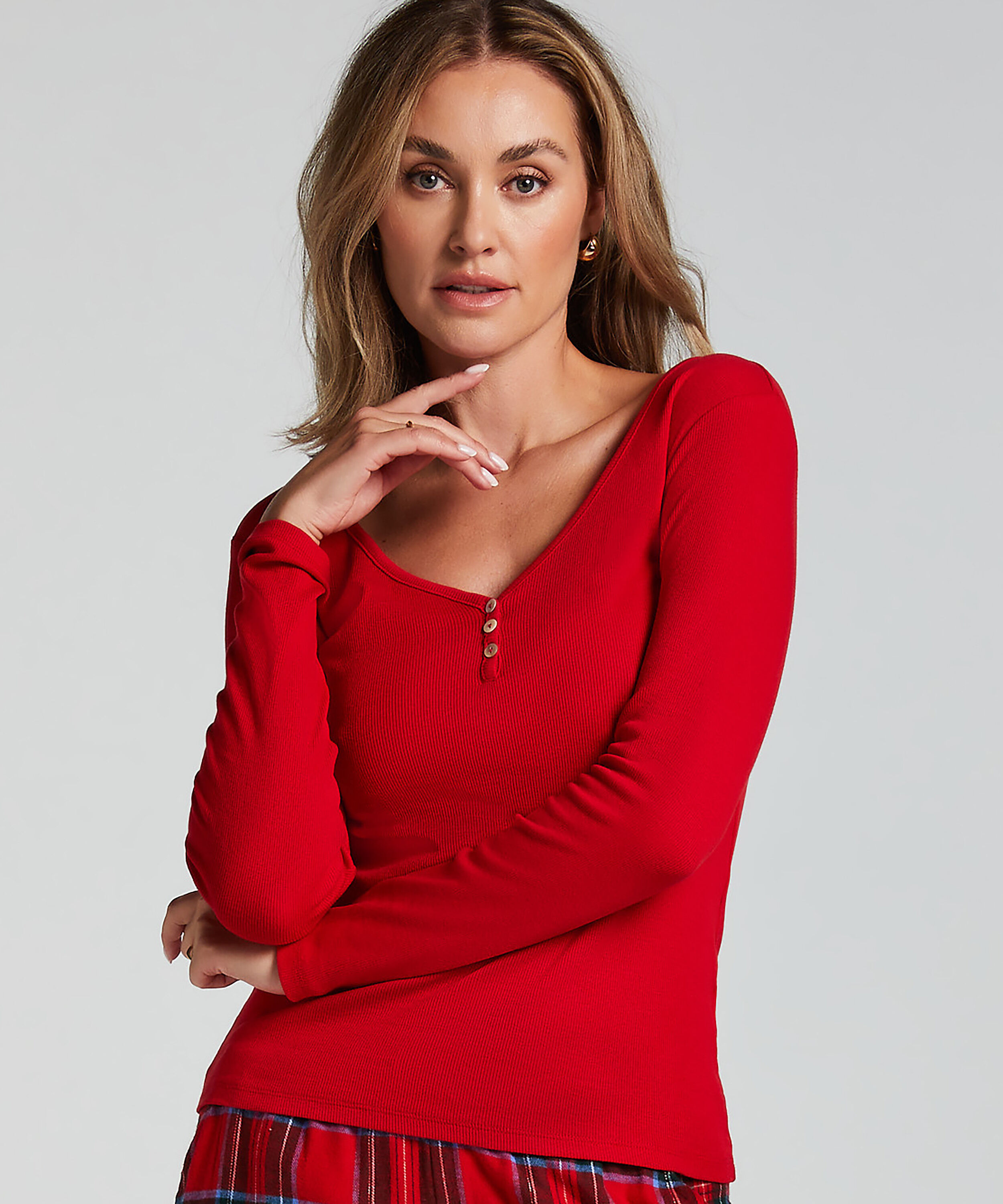 Long-Sleeved Pyjama Top, Red