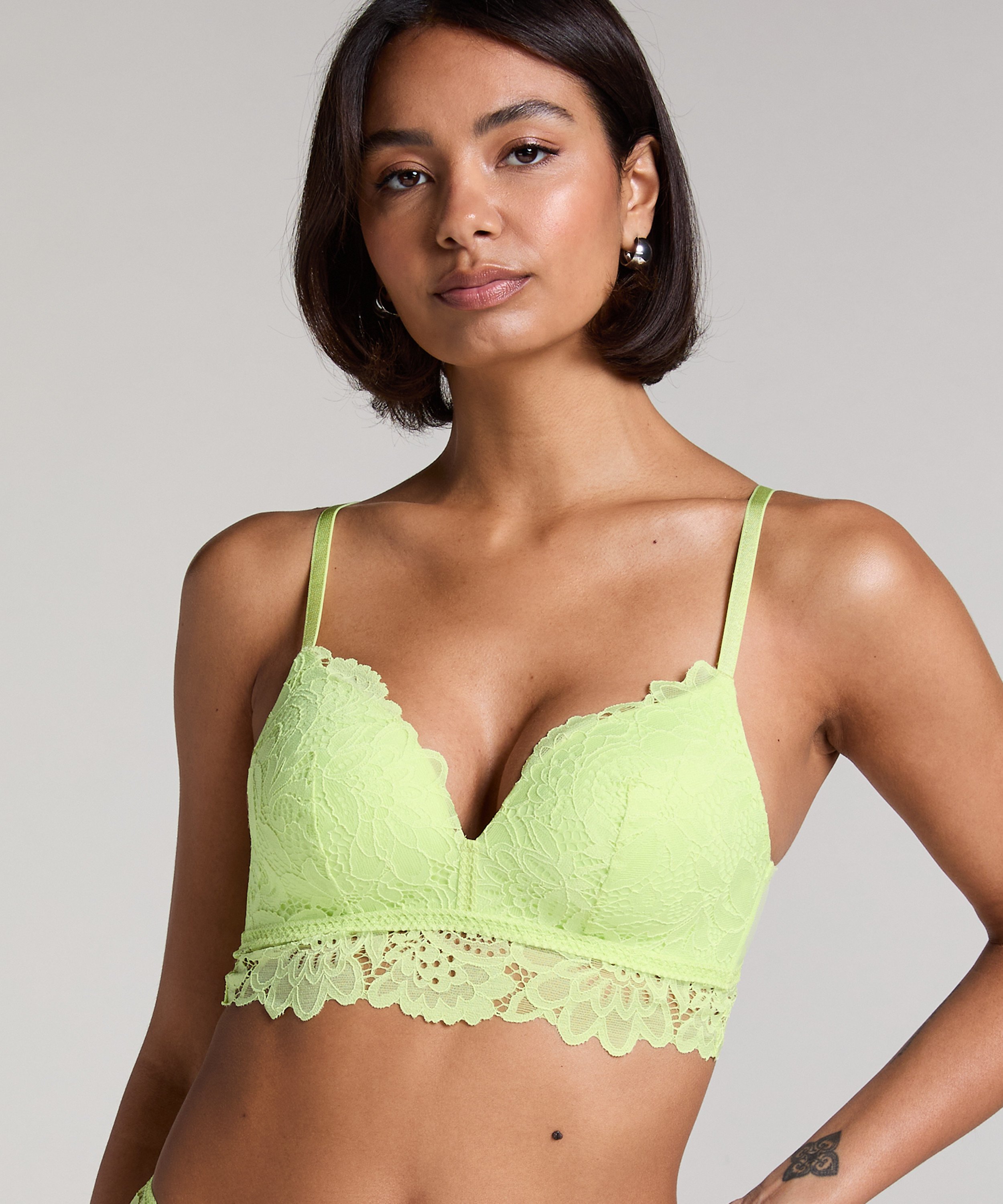 Shiloh Padded Non-wired Longline Bra, Green, main