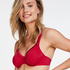 Satin Fleece Non-Padded Underwired Bra, Red