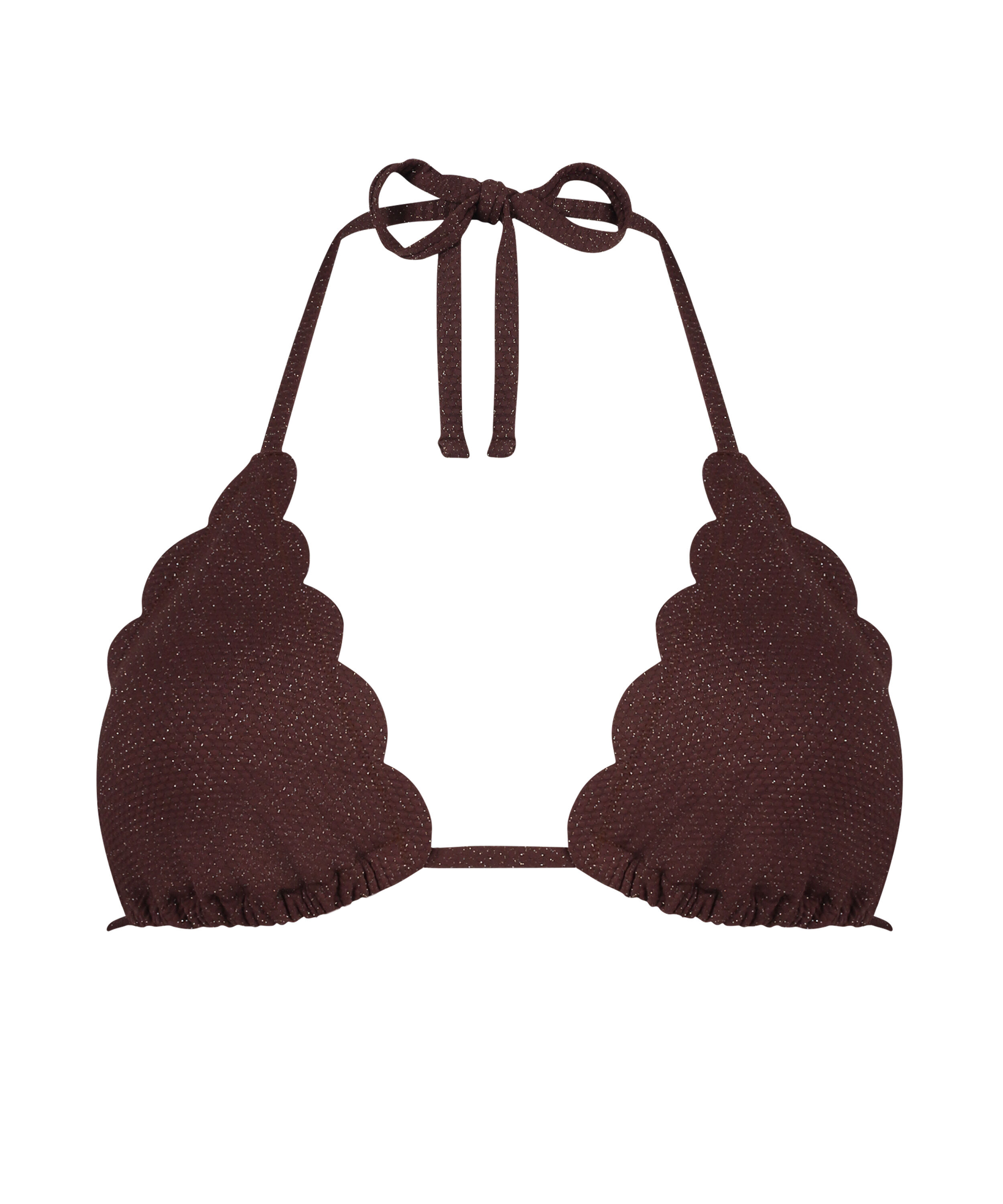 Scallop Lurex Triangle Bikini Top, Brown