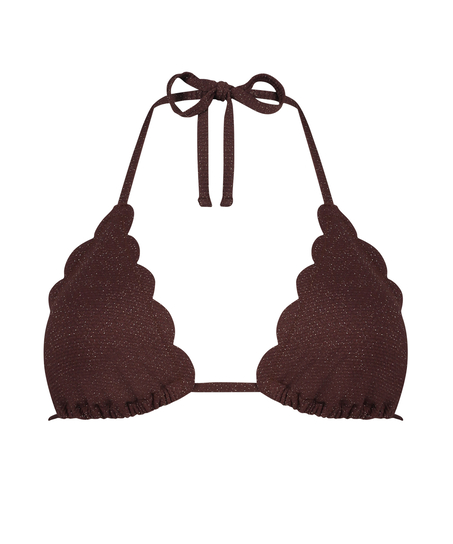 Scallop Lurex Triangle Bikini Top, Brown