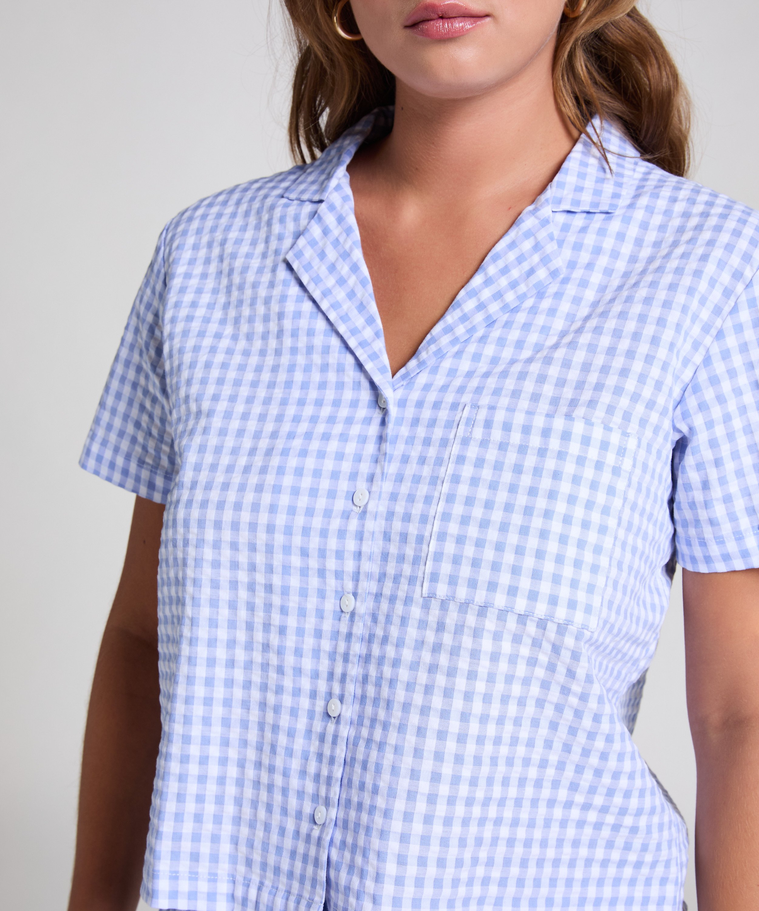 Seersucker Short-Sleeved Jacket, Blue, main