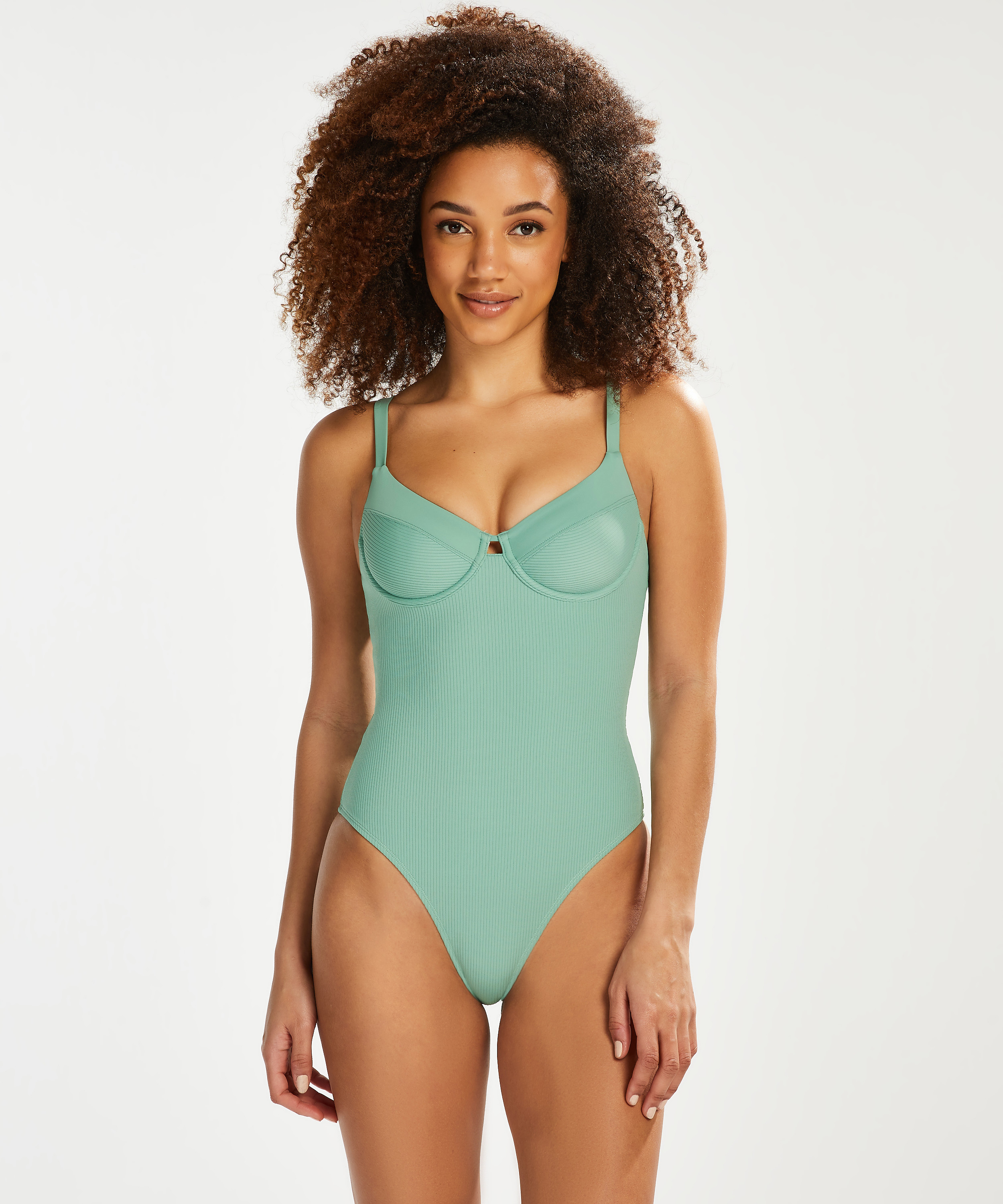 Sienna high-cut swimsuit, Green, main