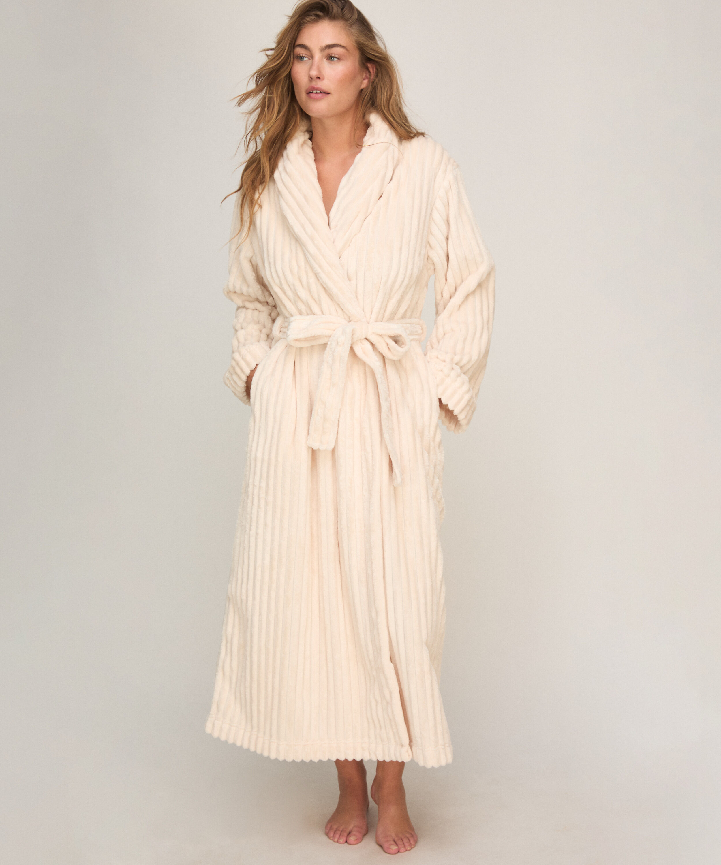 Bathrobe Jacqueared Fleece, White Bathrobe Jacqueared Fleece, White